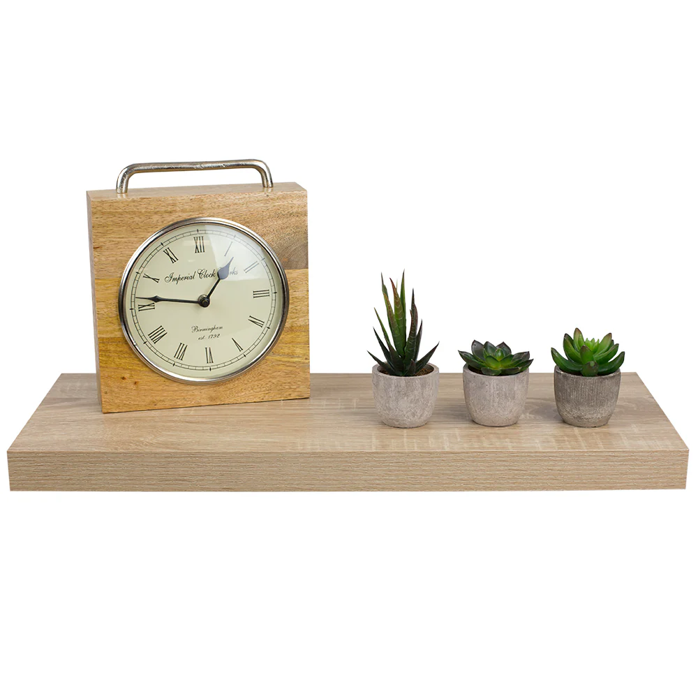 Home Basics Decorative Rectangular Wood Floating Shelf, Oak Design, 23.5x9x1.5 Inches - Image 3