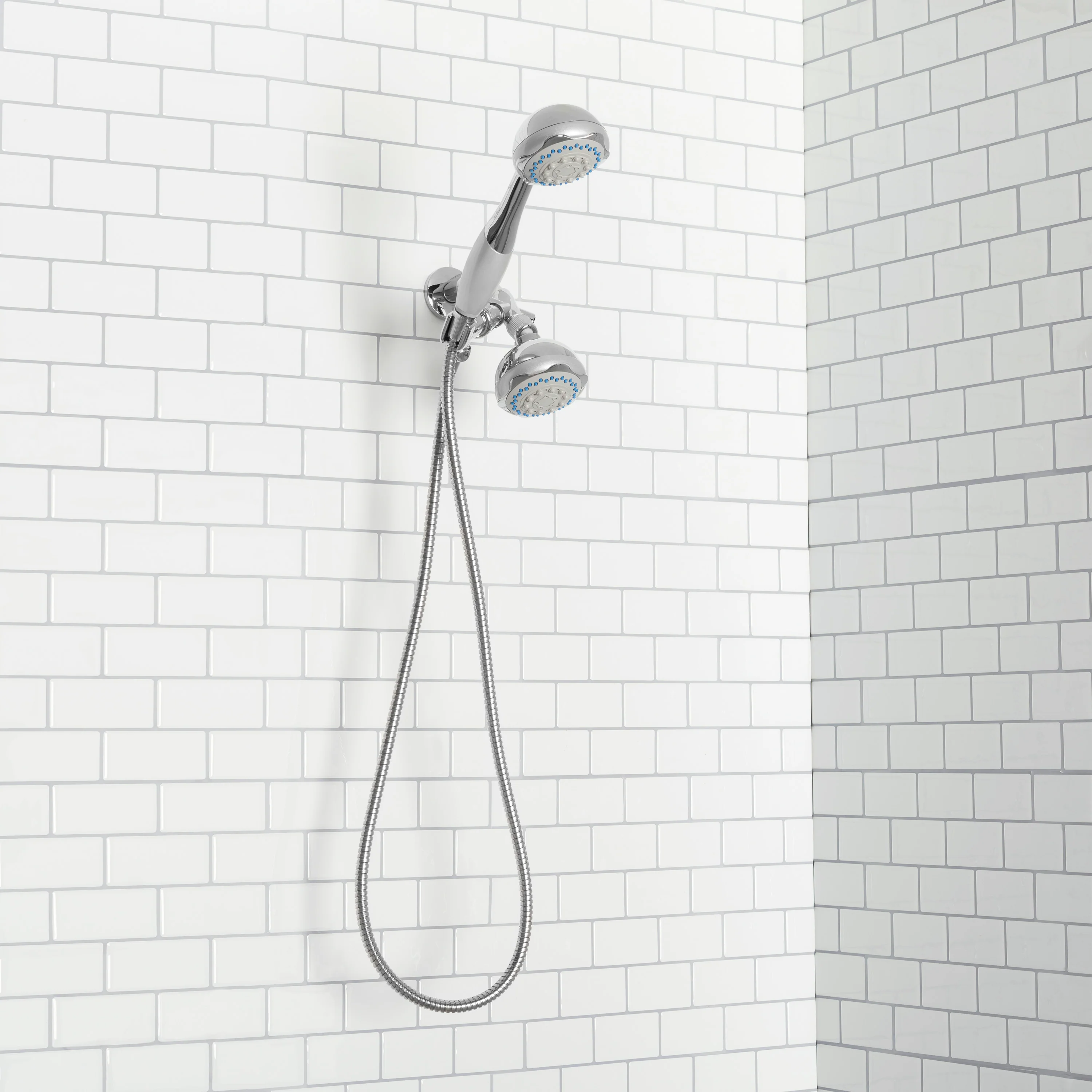 Home Basics Deluxe 5 Function Twin Massager Shower Head, Silver - Image 3