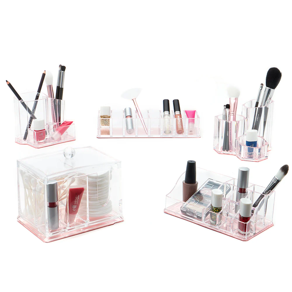 Home Basics Deluxe Plastic Cosmetic Organizer with Rose Bottom