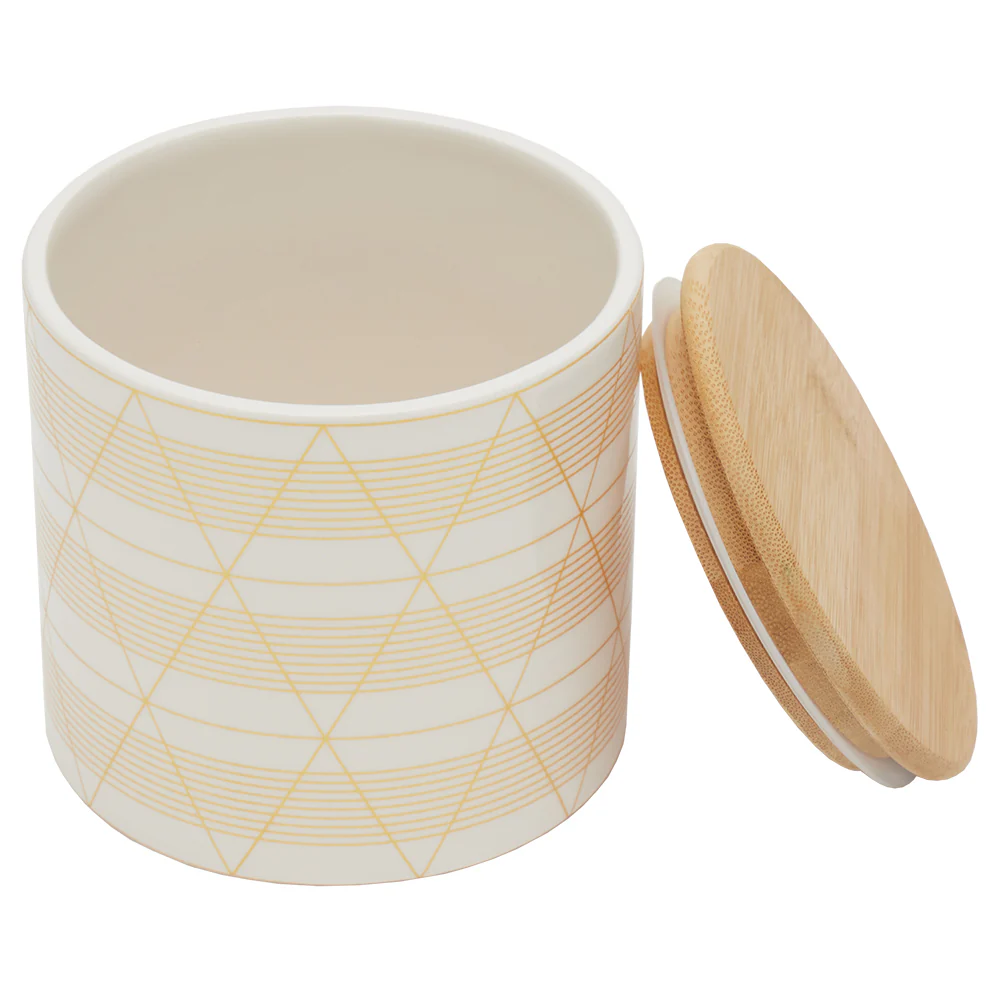 Home Basics Diamond Stripe Small Ceramic Canister with Bamboo Top - Image 2