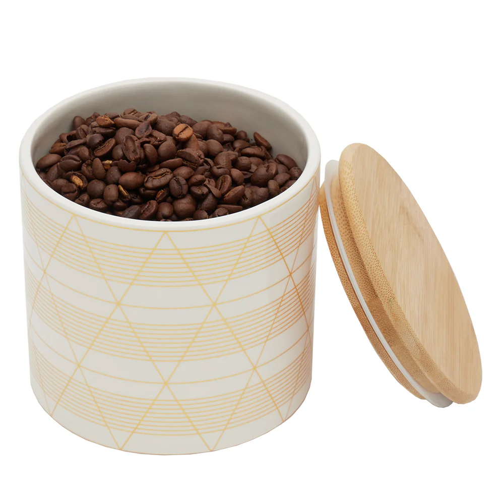Home Basics Diamond Stripe Small Ceramic Canister with Bamboo Top - Image 3