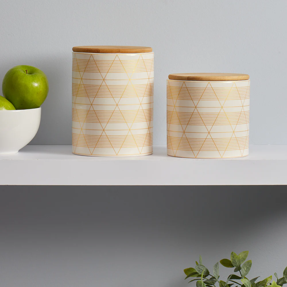 Home Basics Diamond Stripe Small Ceramic Canister with Bamboo Top - Image 4