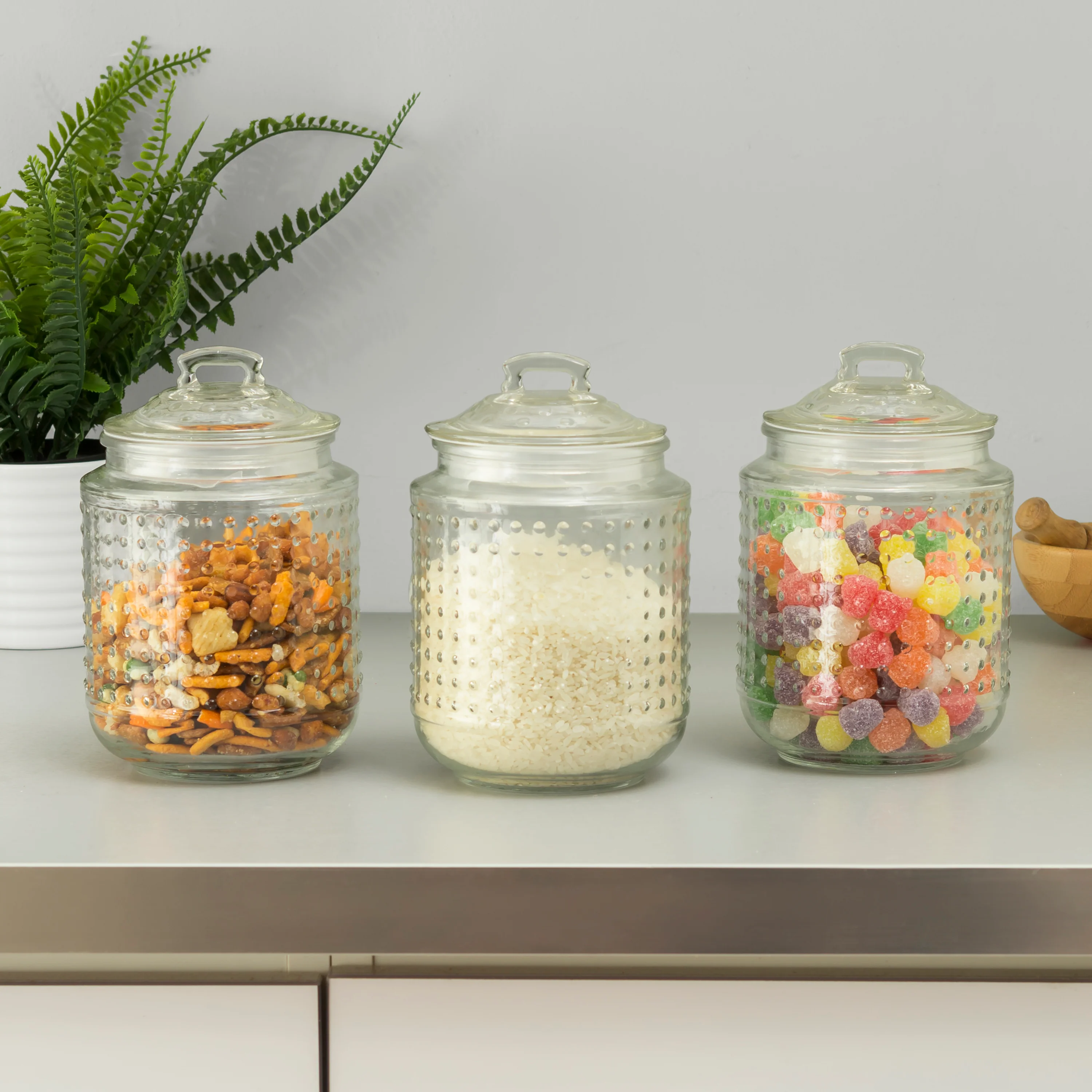 Home Basics Dott 40.5 oz. Glass Canister, (Set of 3), Clear - Image 5