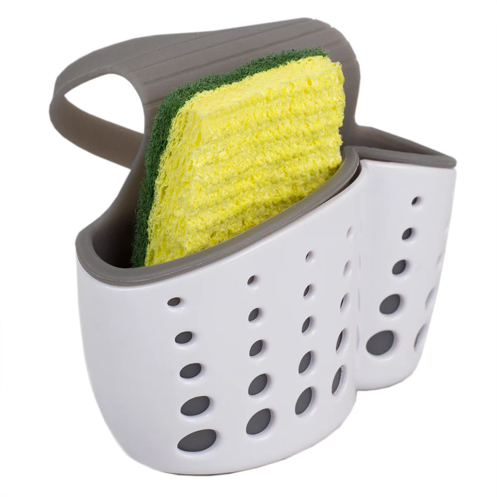 Home Basics Draining Faucet Sponge Holder, White/Grey - Image 2