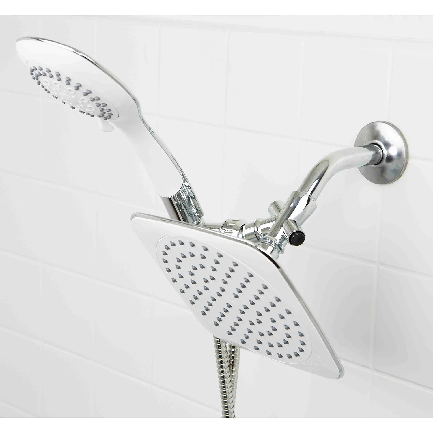 Home Basics Dual Shower Massager with Rainfall Shower Head Set, White