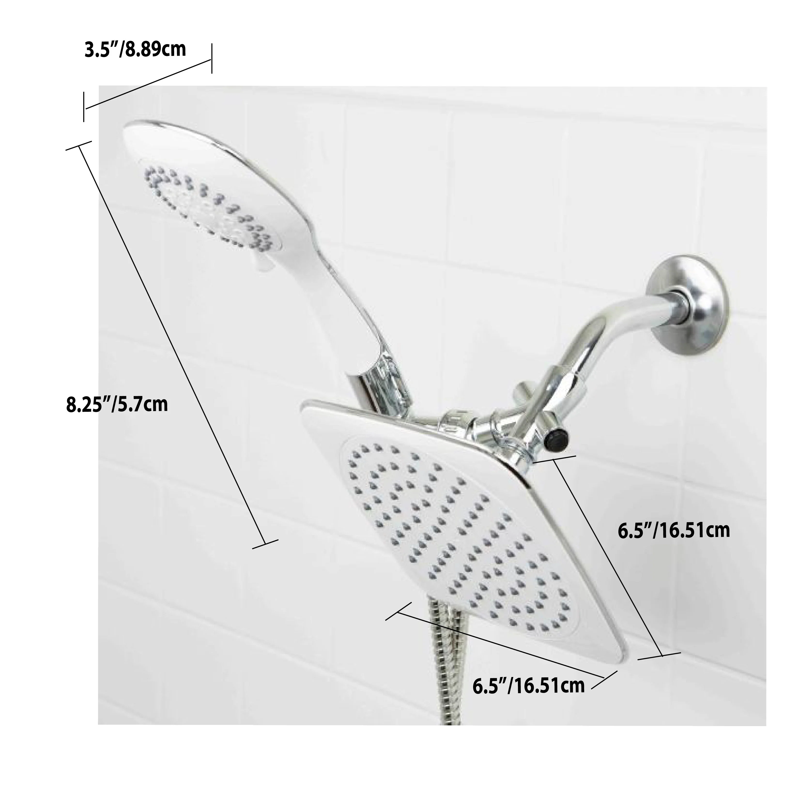 Home Basics Dual Shower Massager with Rainfall Shower Head Set, White - Image 3