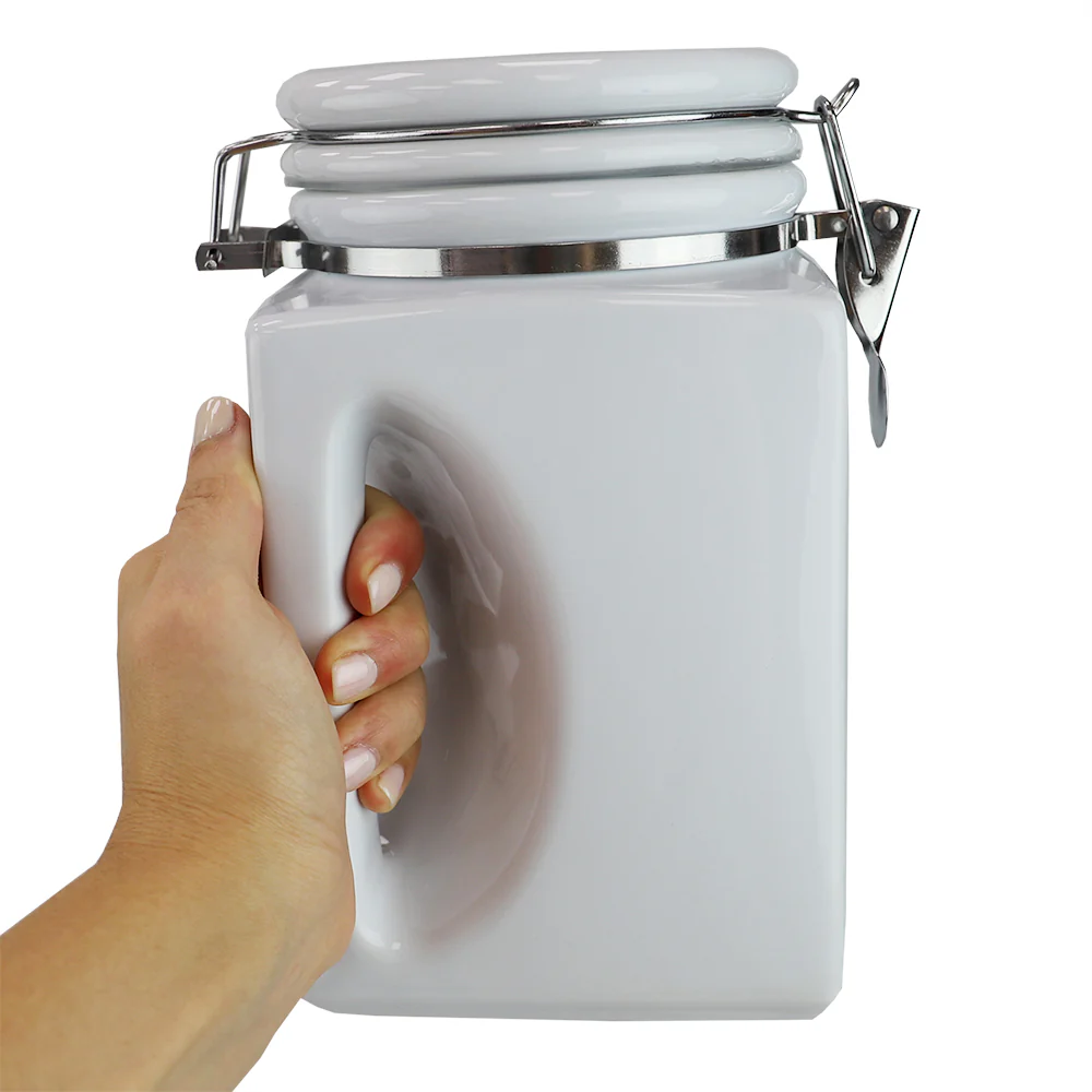 Home Basics Easy Grip 4 Piece Ceramic Canisters with Spoons, White - Image 2