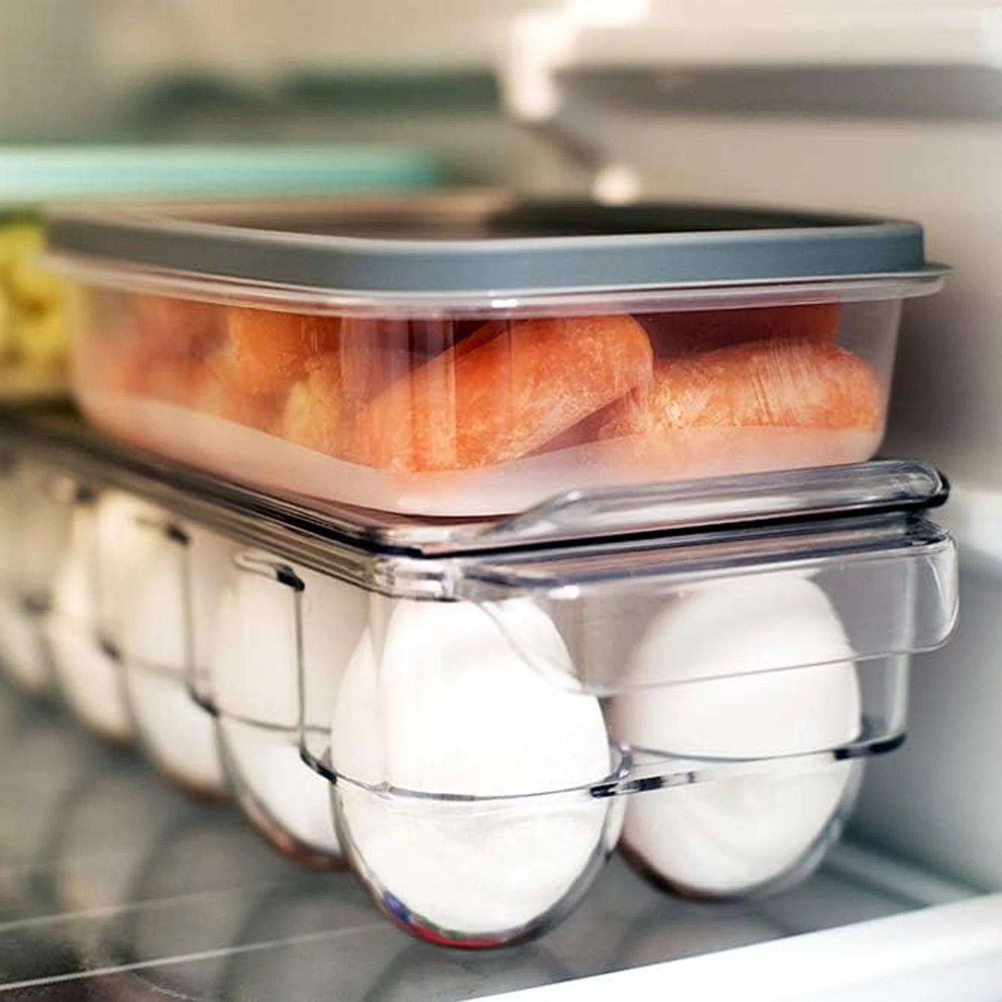 Home Basics Egg Holder with Clear Cover, Holds 14 Eggs, 14.5x4.75x3 Inches - Image 2
