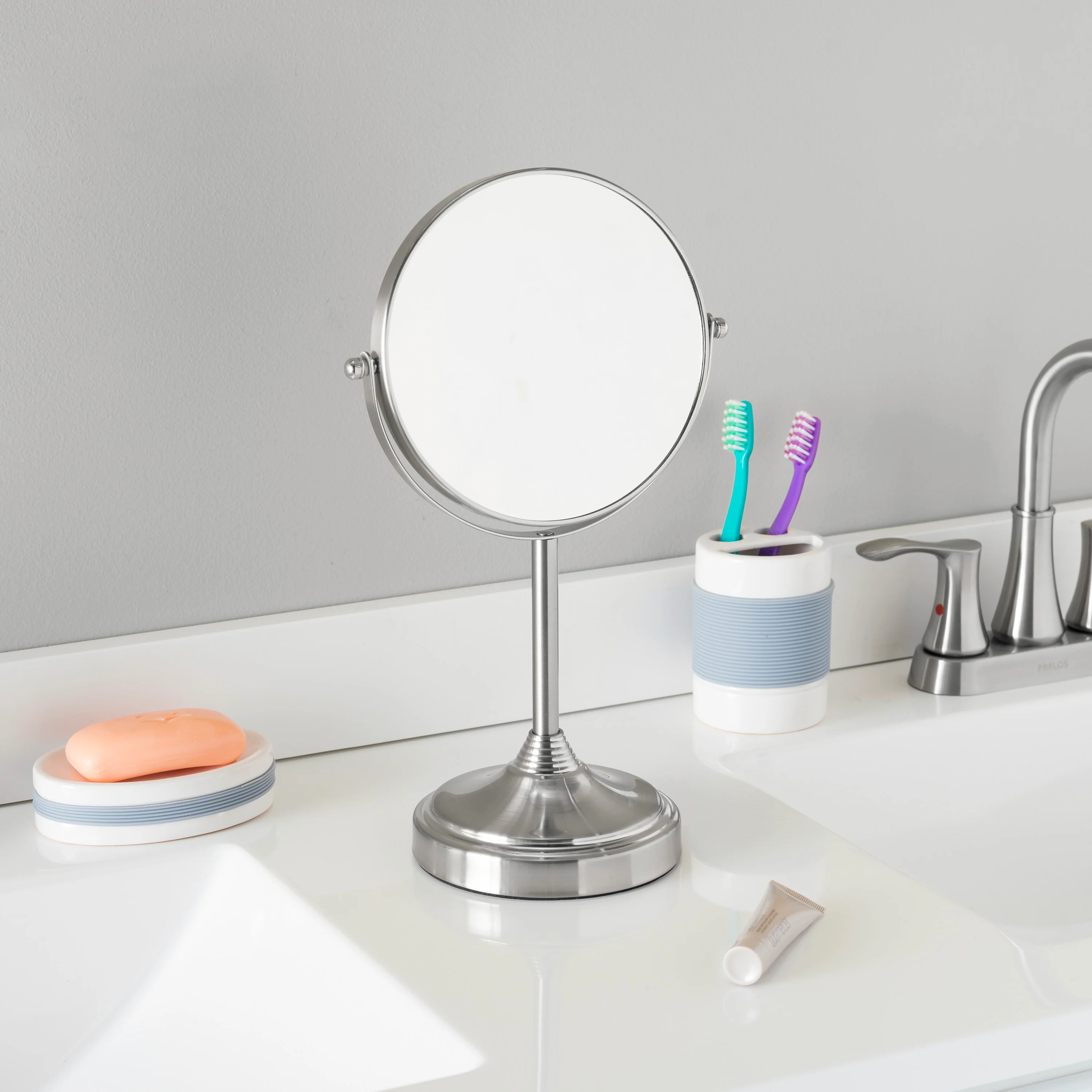 Home Basics Elizabeth Collection Cosmetic Mirror, Satin Nickel - Image 4