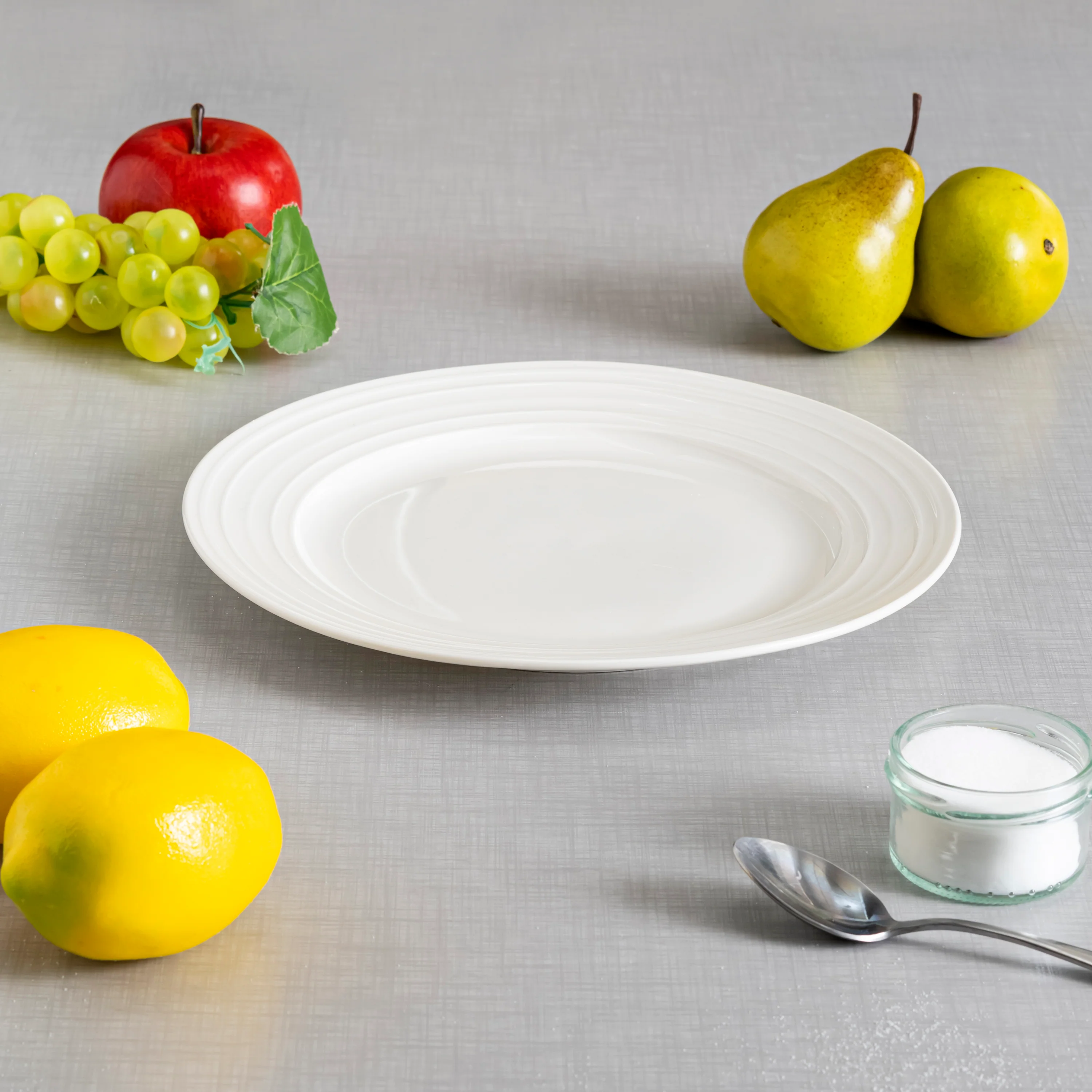 Home Basics Embossed Circle 10.5" Ceramic Dinner Plate, White - Image 5
