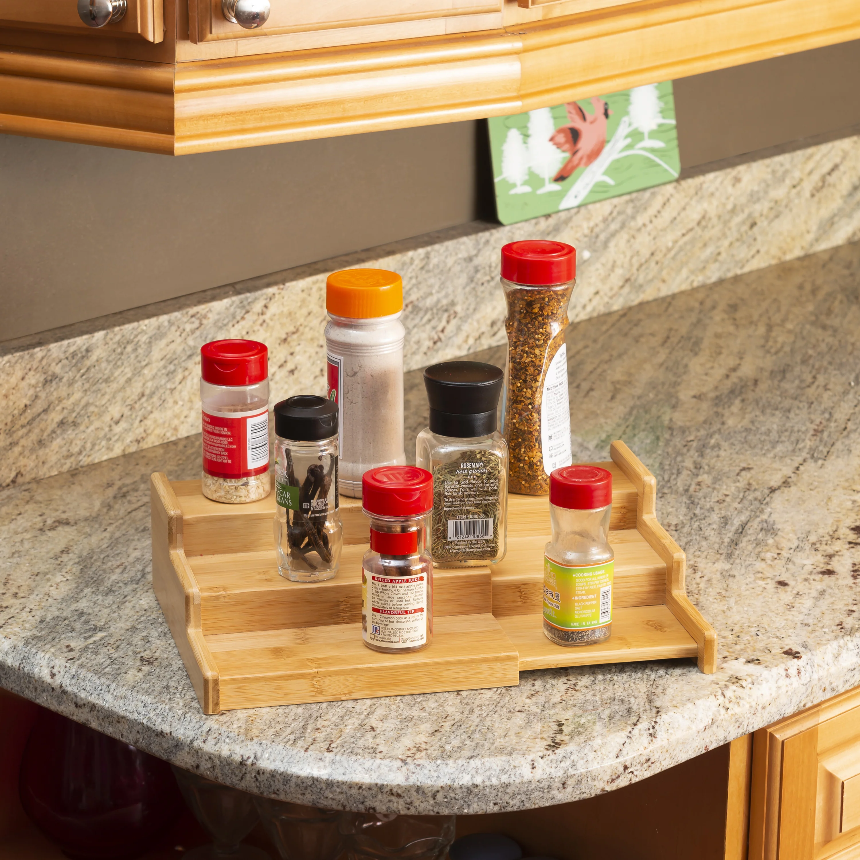 Home Basics Expandable 3 Tier Step Spice Rack Organizer, Natural, 8.25x8.75x3.25 Inches - Image 5