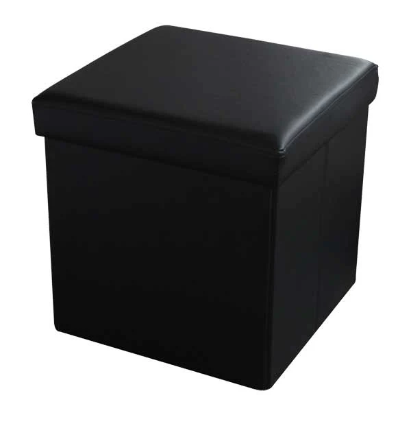 Home Basics Faux Leather Storage Ottoman, Black