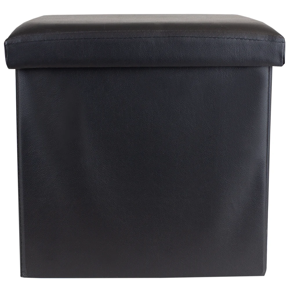 Home Basics Faux Leather Storage Ottoman, Black - Image 3