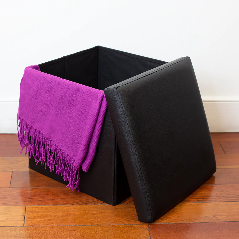 Home Basics Faux Leather Storage Ottoman, Black - Image 5