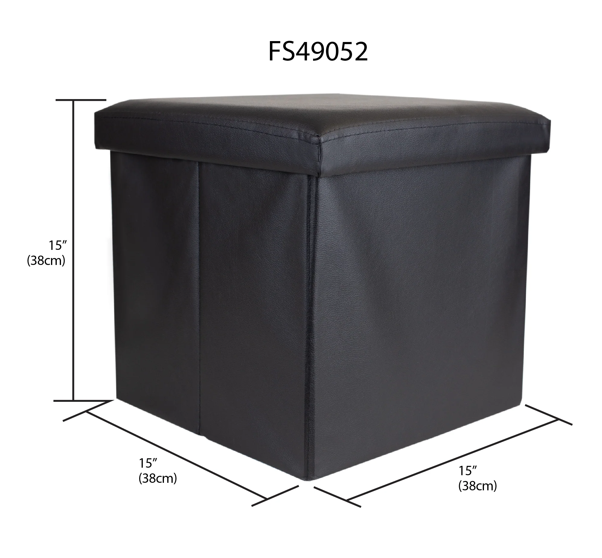 Home Basics Faux Leather Storage Ottoman, Black - Image 6