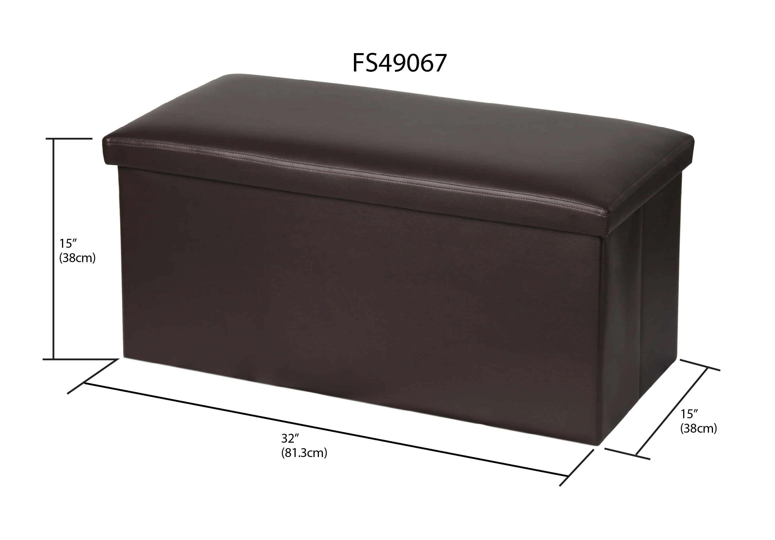 Home Basics Faux Leather Storage Ottoman, Brown - Image 2