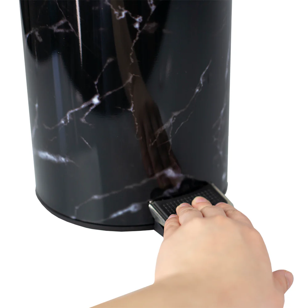 Home Basics Faux Marble 3 Liter Step Waste Bin with Built-in Metal Handle, Black - Image 3
