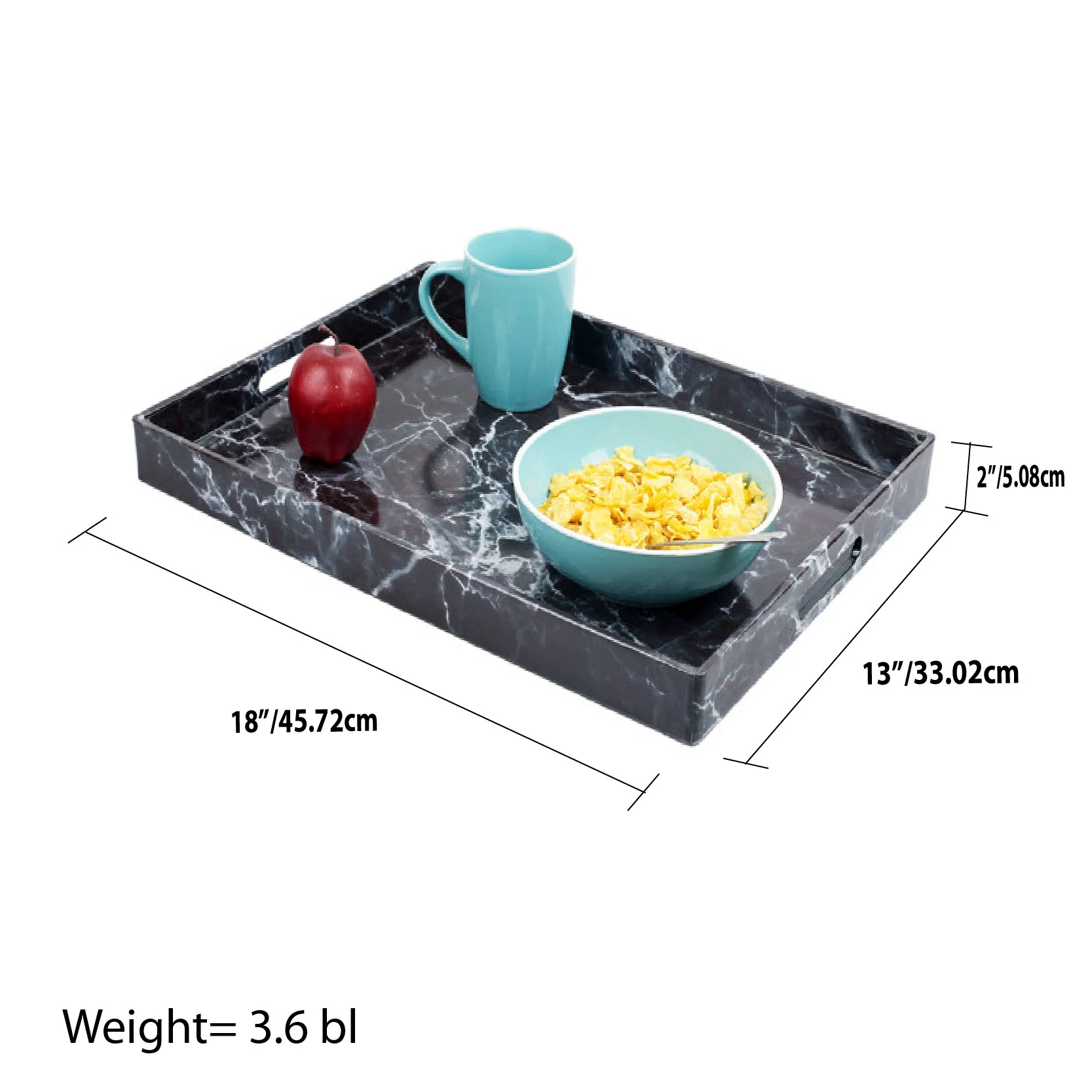 Home Basics Faux Marble Serving Tray, Black, 19x14x1.5 Inches - Image 3