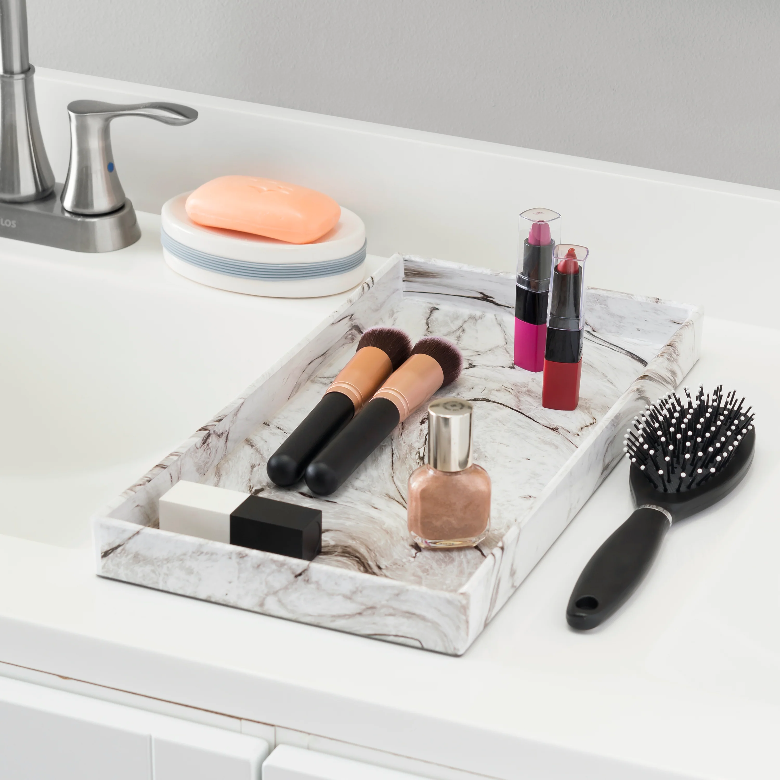 Home Basics Faux Marble Vanity Tray, White - Image 2