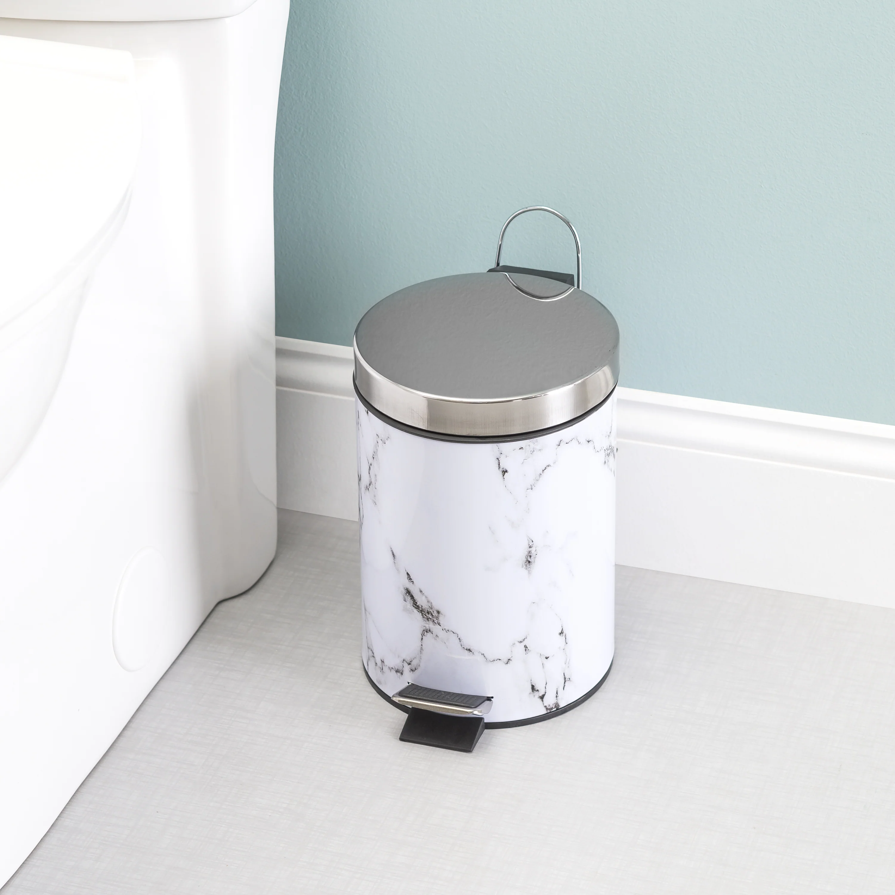 Home Basics Faux Marble Waste Bin, White-Gray, 3 Liters - Image 5