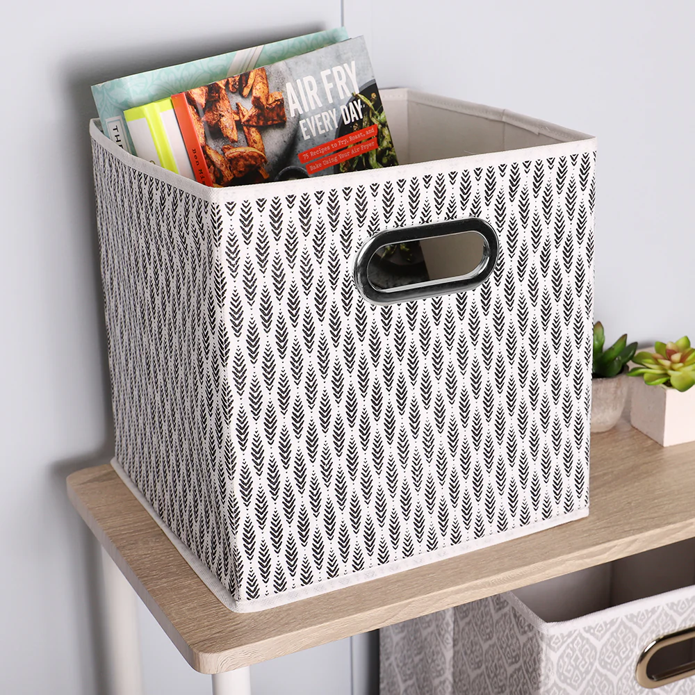 Home Basics Fern Collapsible Non-Woven Storage Bin with Grommet Handle, Black - Image 4