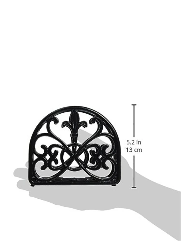 Home Basics Fleur De Lis Cast Iron Napkin Holder, Black, 5.5x2.25 Inches - Image 2