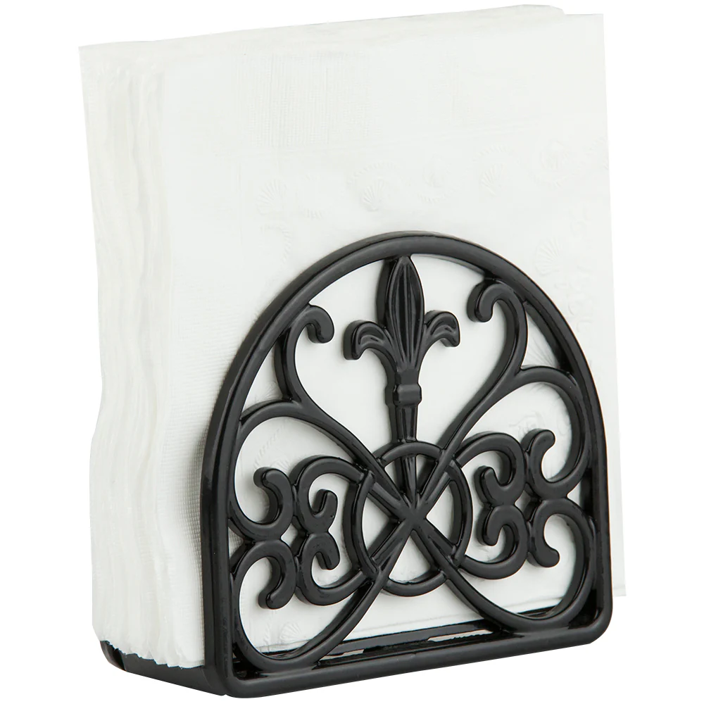 Home Basics Fleur De Lis Cast Iron Napkin Holder, Black, 5.5x2.25 Inches - Image 3