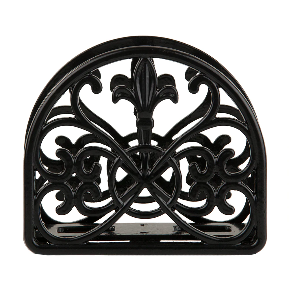 Home Basics Fleur De Lis Cast Iron Napkin Holder, Black, 5.5x2.25 Inches - Image 4