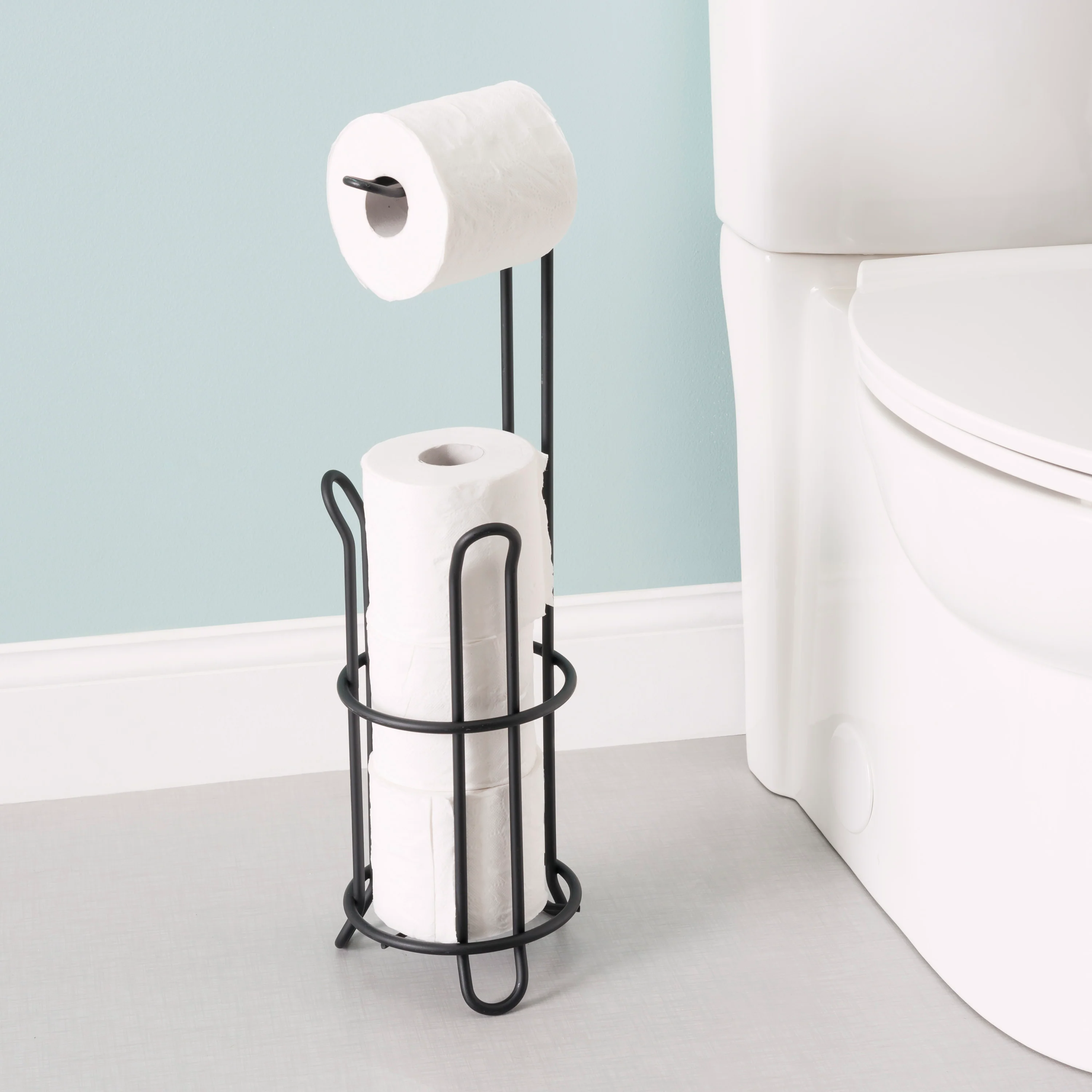 Home Basics Free-Standing Dispensing  Toilet Paper Holder, Black - Image 2