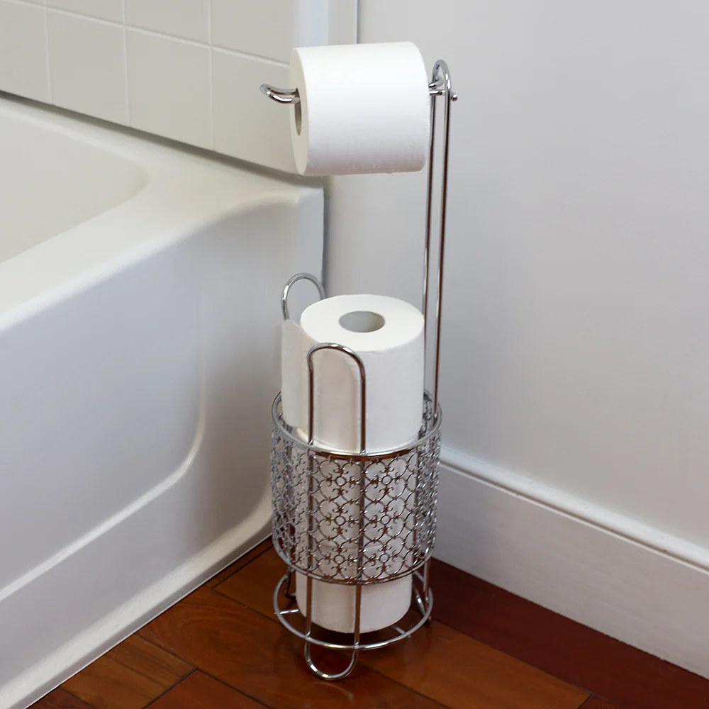 Home Basics Free Standing Dispensing Toilet Paper Holder, Chrome - Image 5