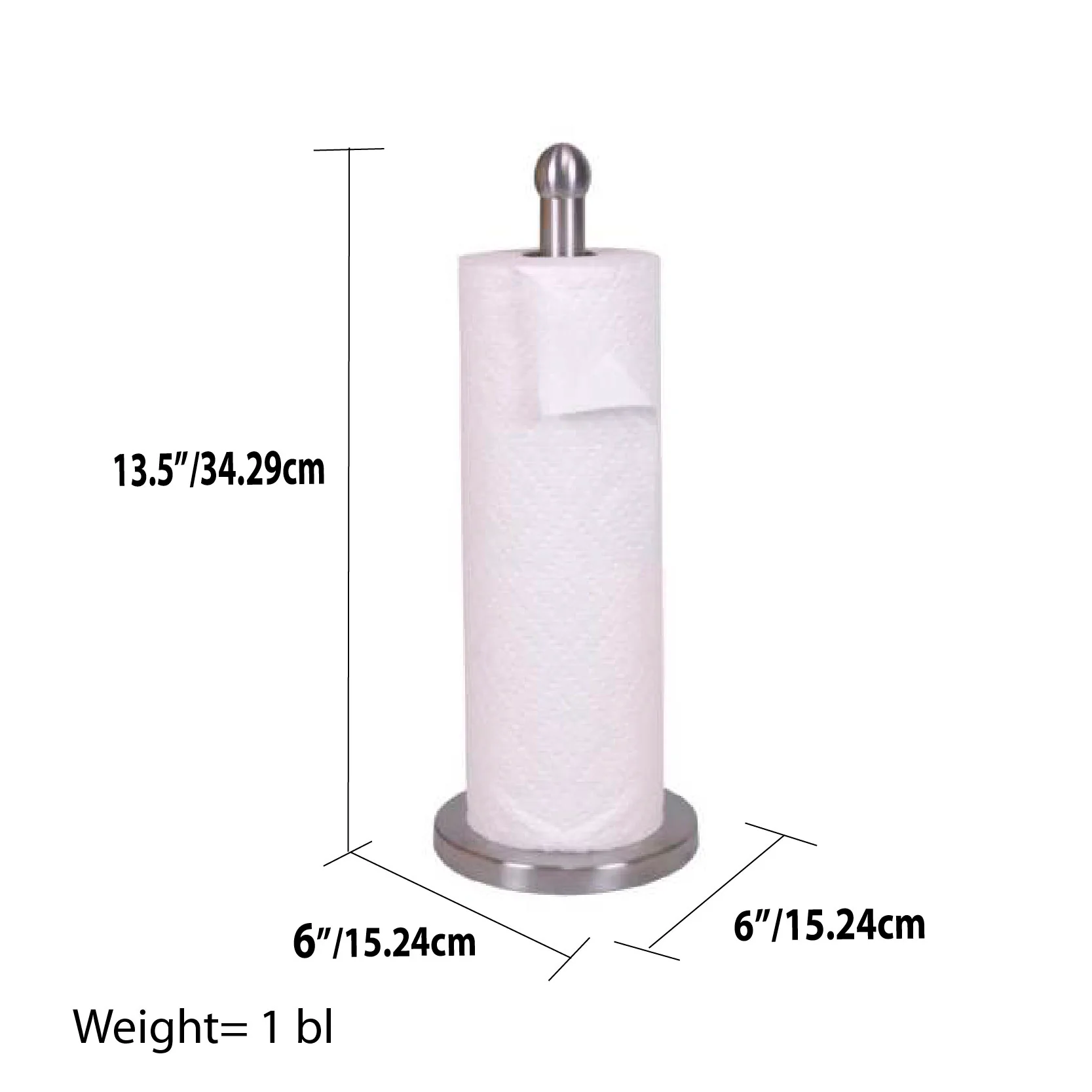 Home Basics Free-Standing Stainless Steel Paper Towel Holder with Weighted Base, Silver - Image 3
