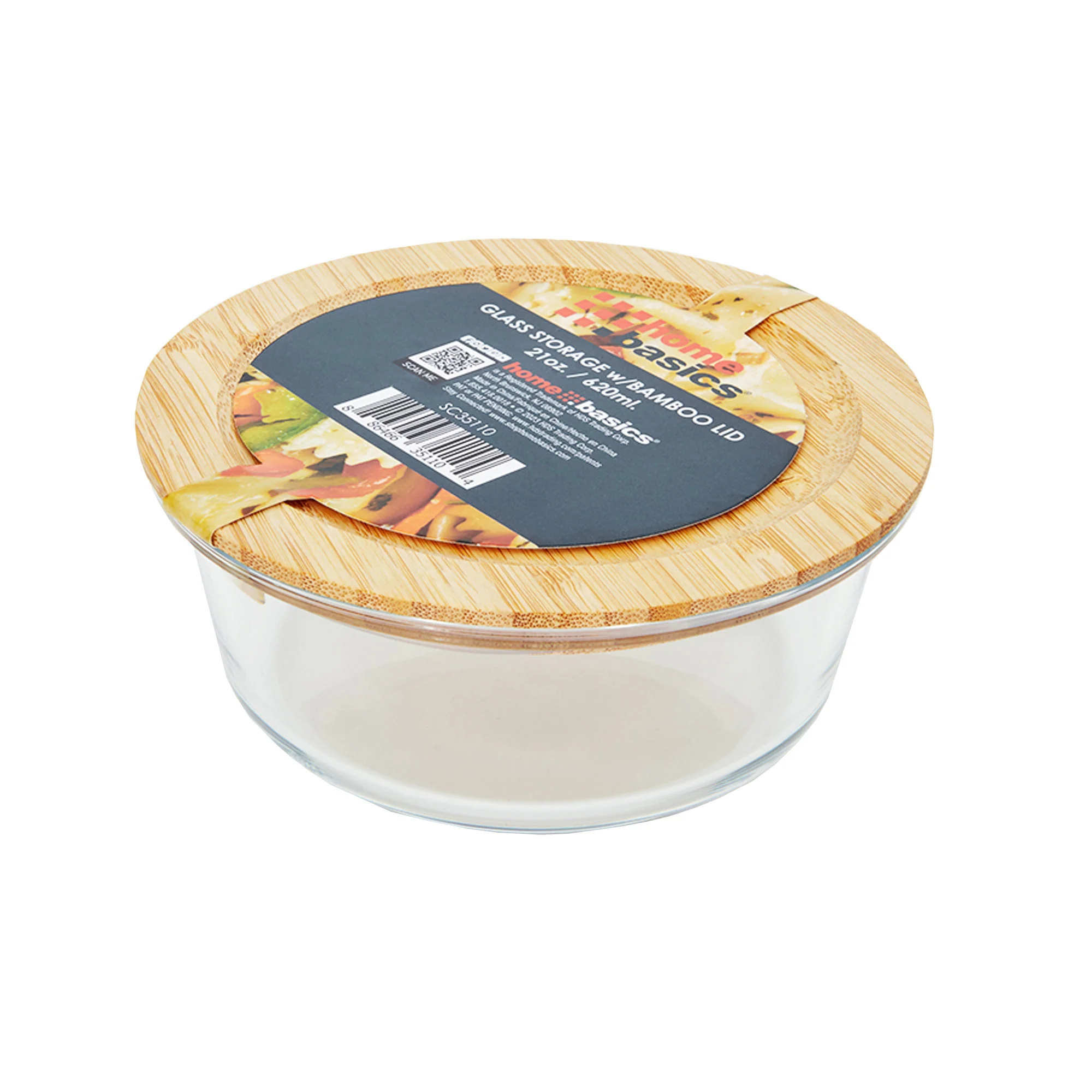Home Basics Glass Storage Container With Bamboo Lid, Round, Clear - Image 3