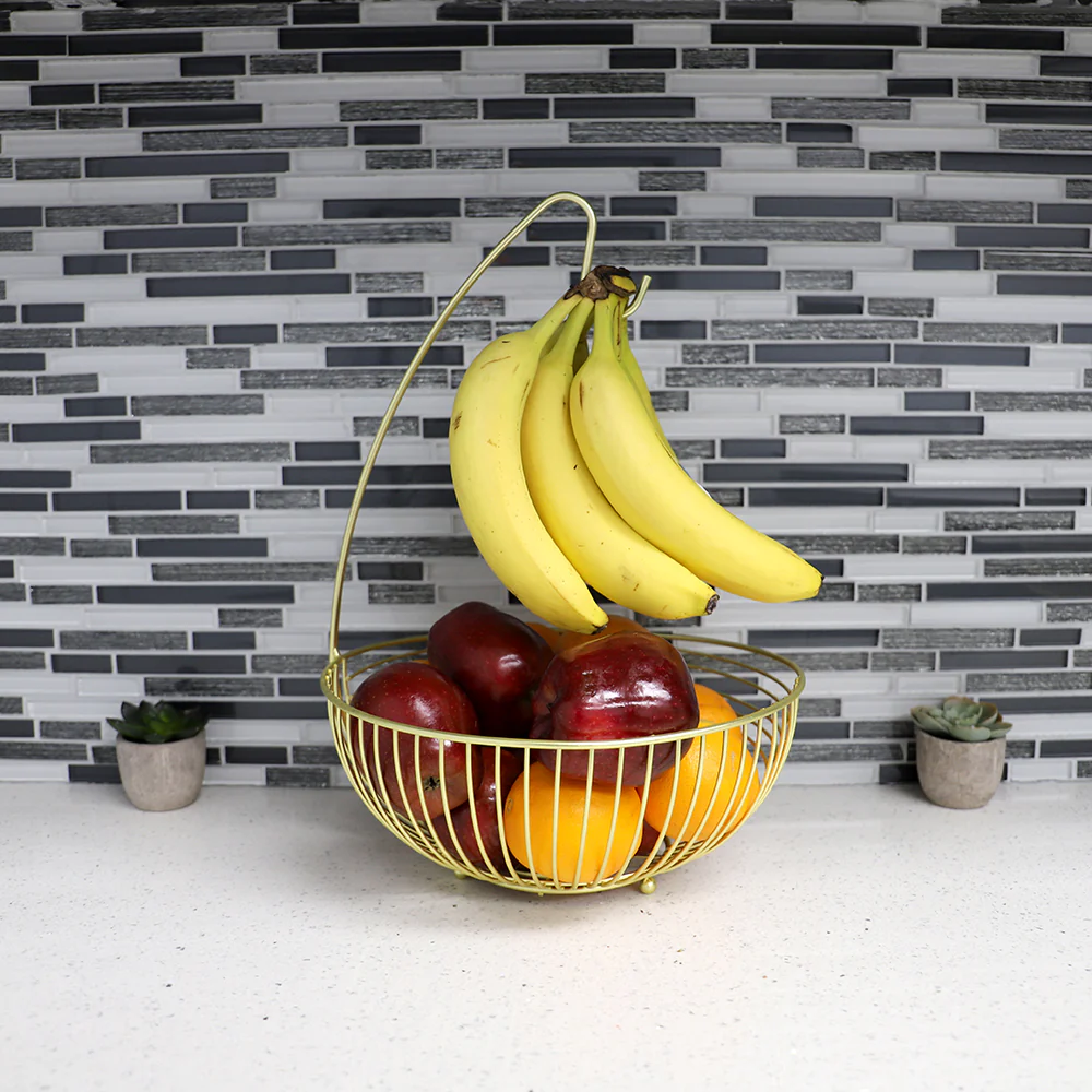 Home Basics Halo Steel Fruit Basket with Banana Hanger, Gold - Image 3
