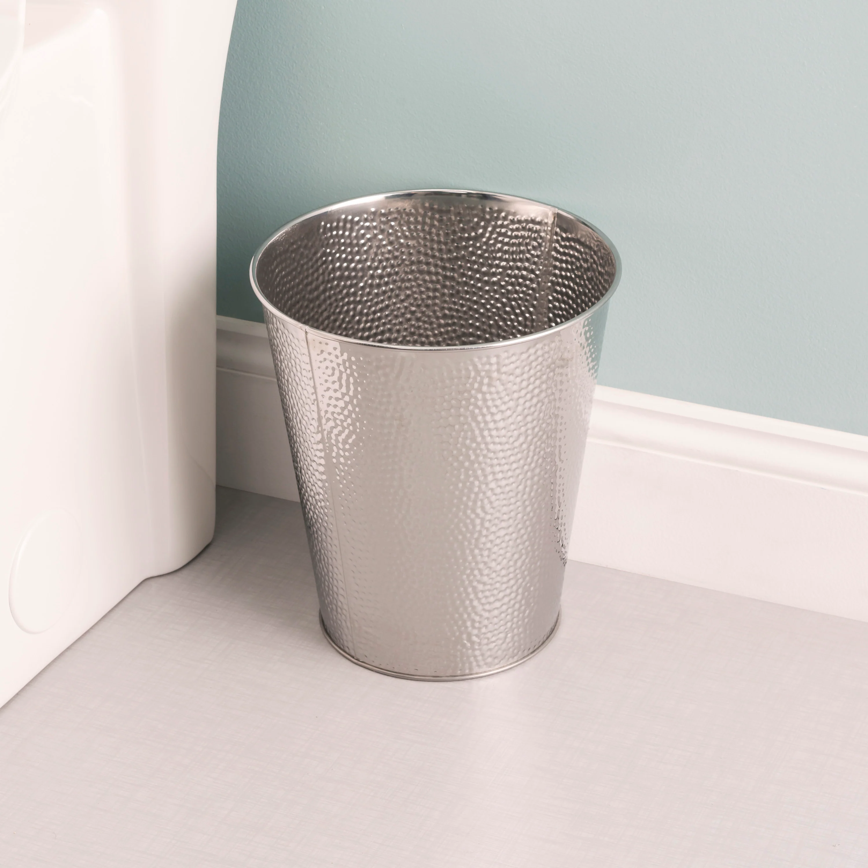 Home Basics Hammered Chrome Metal 5 Liter Waste Bin, Silver - Image 2