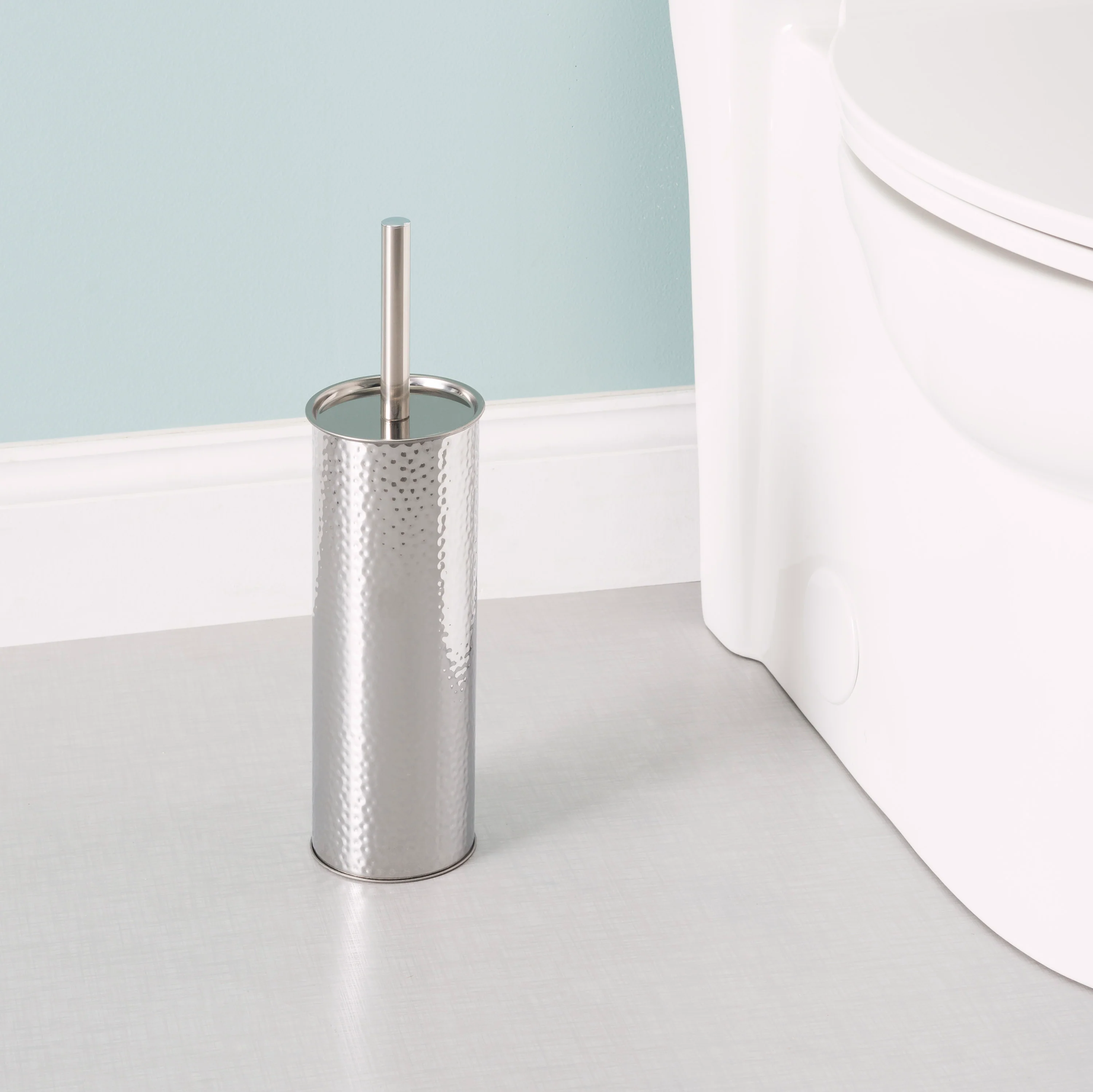 Home Basics Hammered Stainless Steel Toilet Brush Holder - Image 2