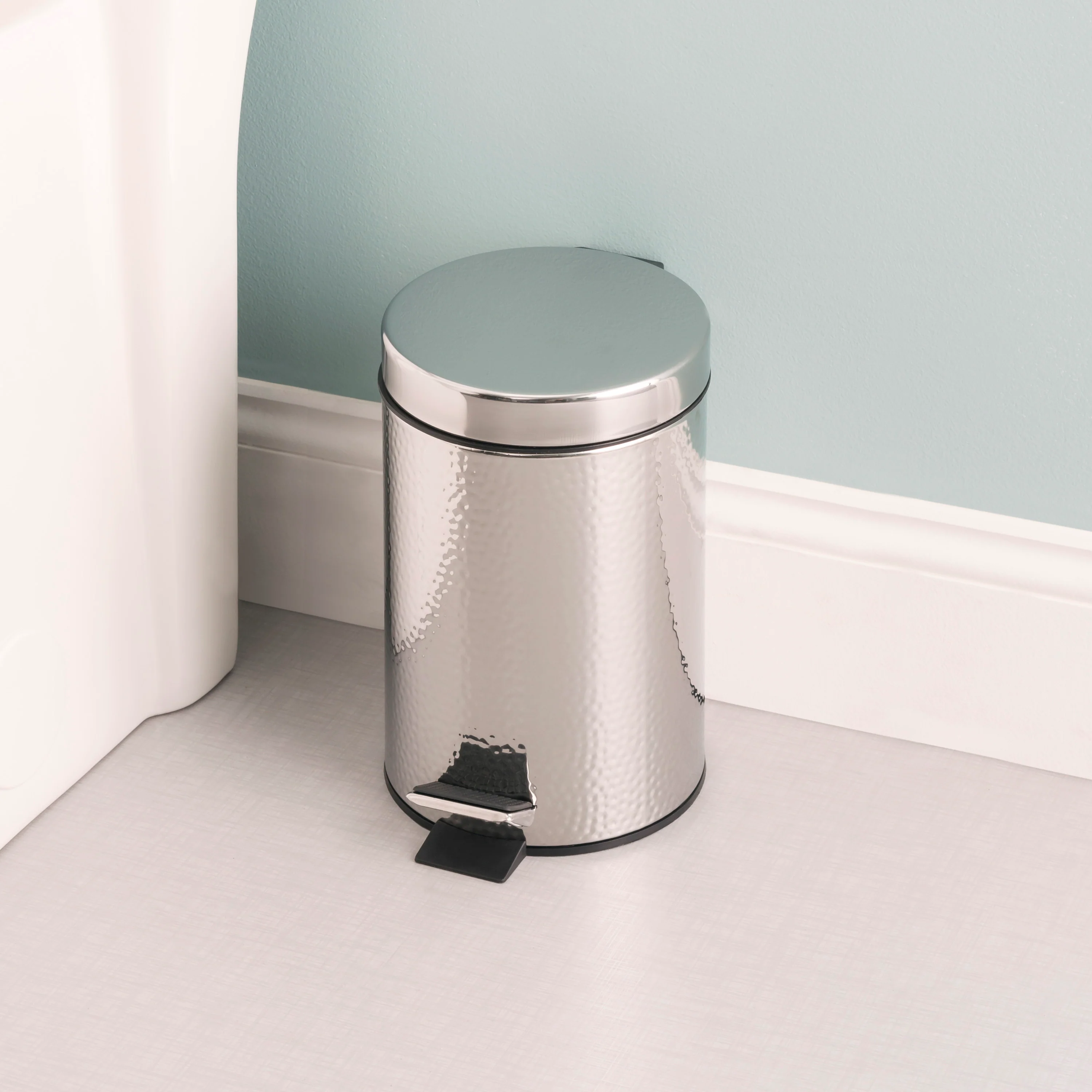 Home Basics Hammered Stainless Steel Waste Bin - Image 2