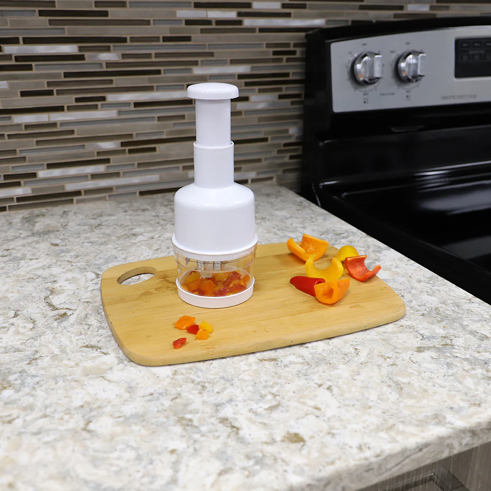 Home Basics Hand Chopper with Removable Base Cup, White - Image 4