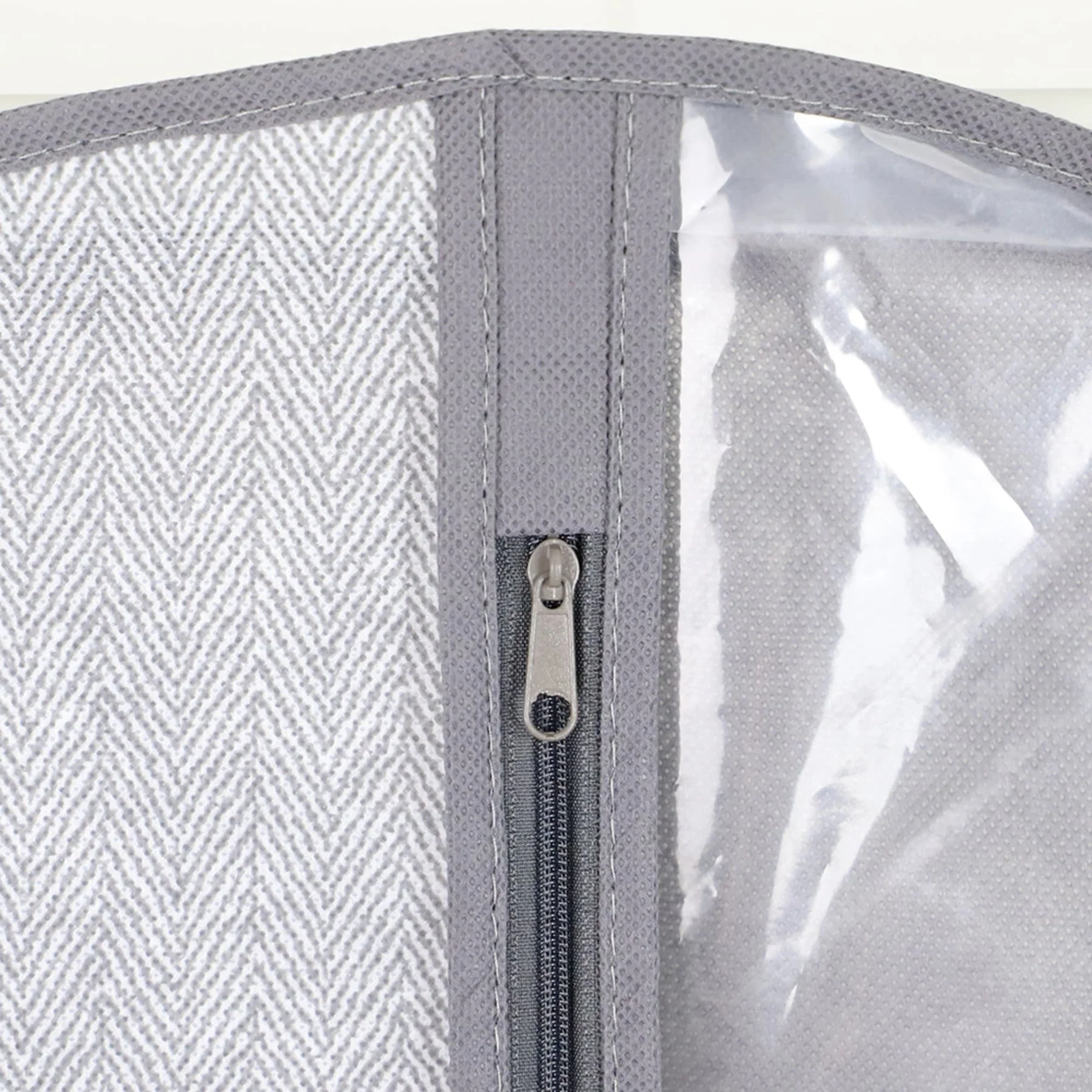 Home Basics Herringbone Non-Woven Dress Bag with Clear Plastic Panel, Grey - Image 3