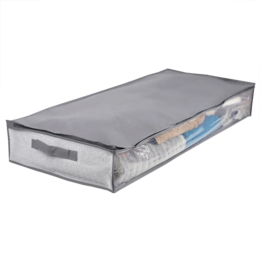 Home Basics Herringbone Non-Woven Under the Bed Storage Bag with See-through Panel, Grey - Image 3
