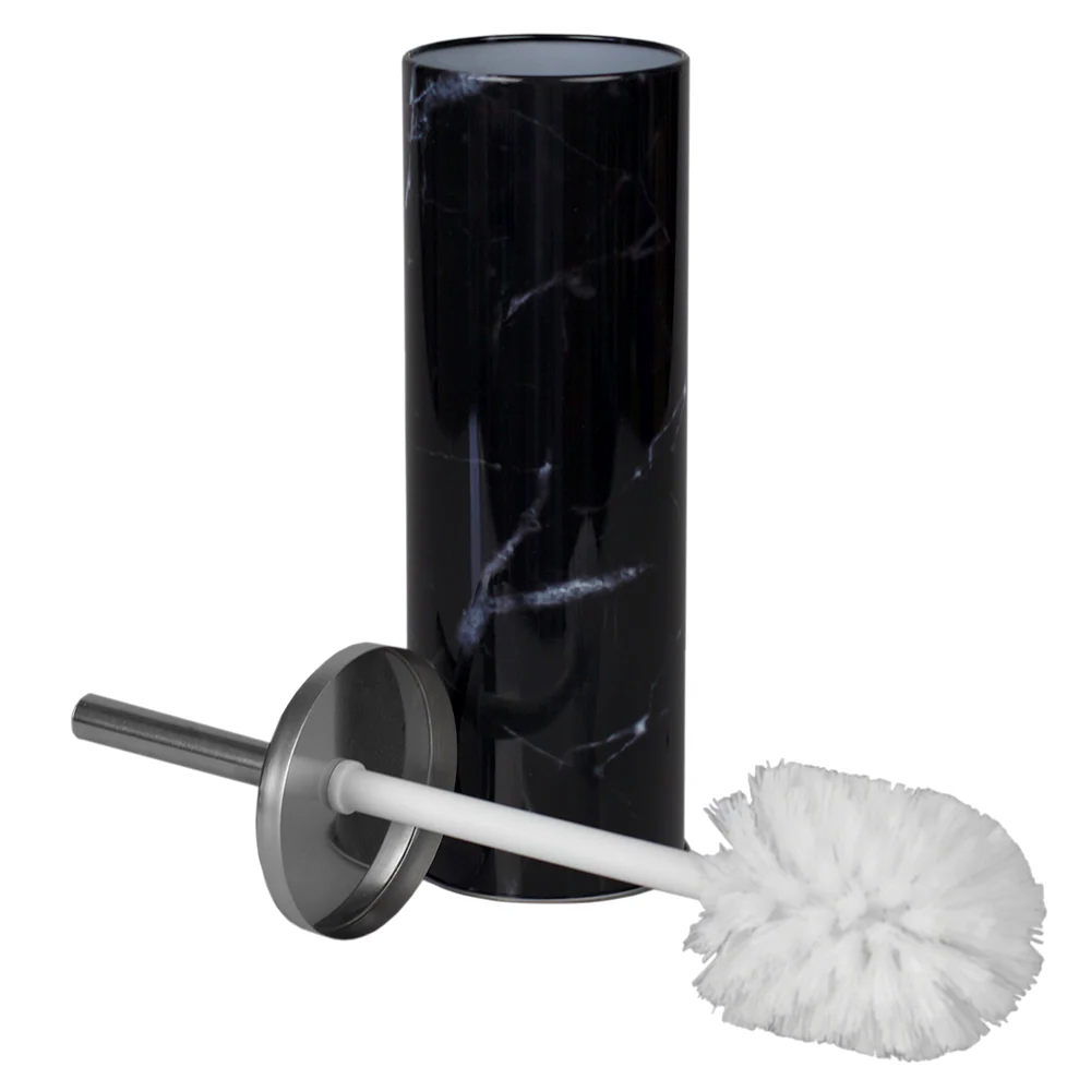 Home Basics Hide-Away Faux Marble Toilet Brush Set, Black - Image 2