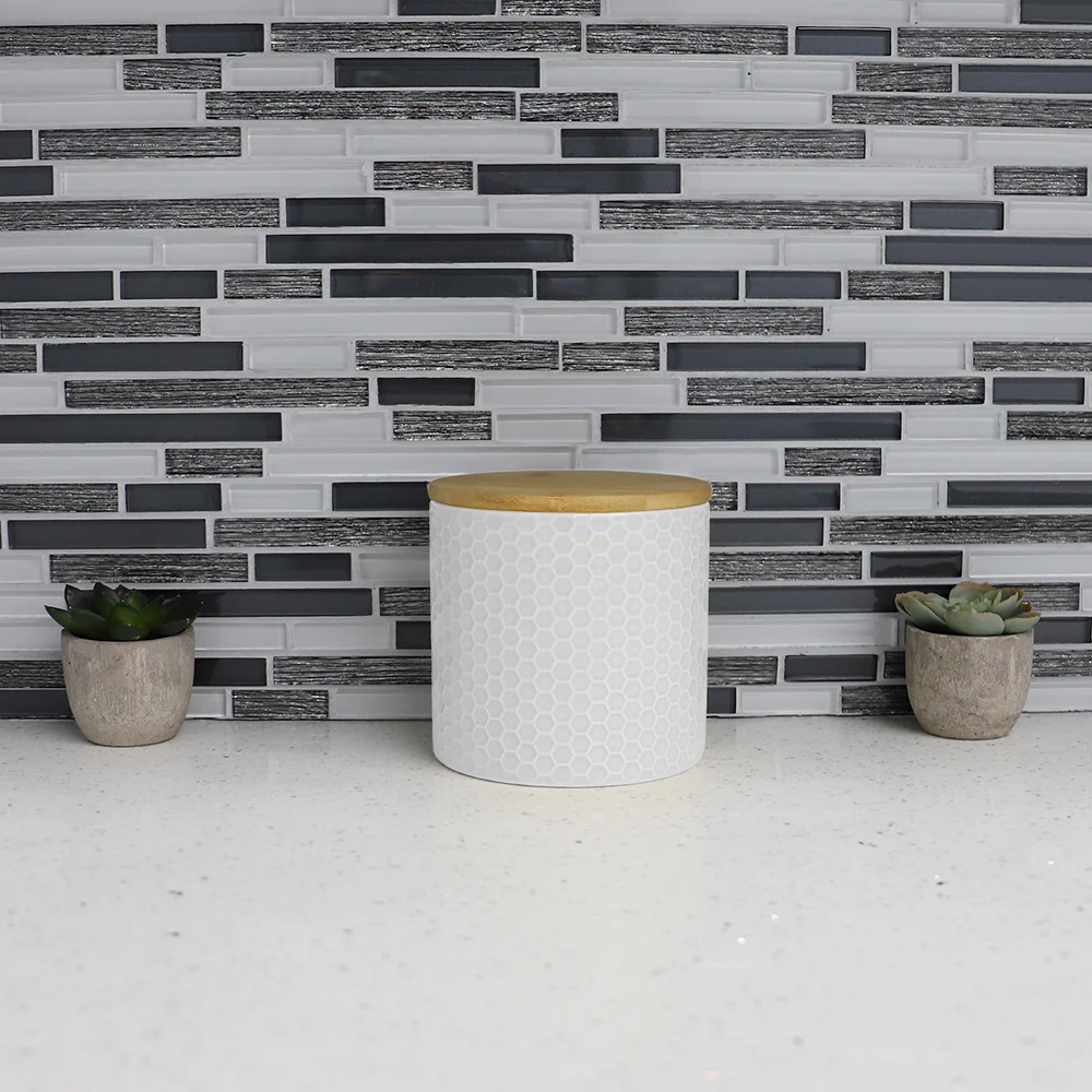 Home Basics Honeycomb Ceramic Canister With Bamboo Lid, White, Small, 5x5 Inches - Image 5