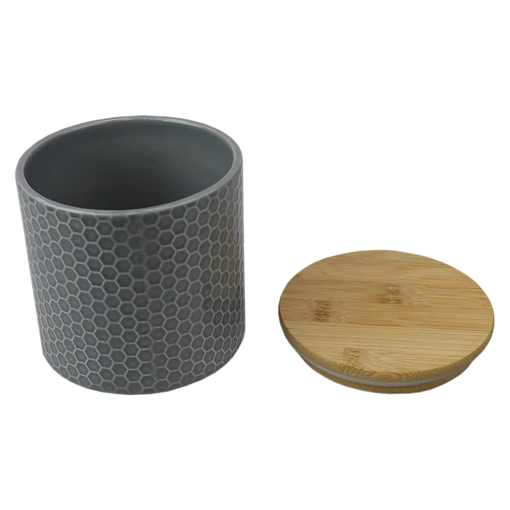 Home Basics Honeycomb Small Ceramic Canister, Grey - Image 2