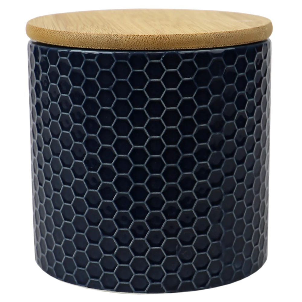 Home Basics Honeycomb Small Ceramic Canister, Navy