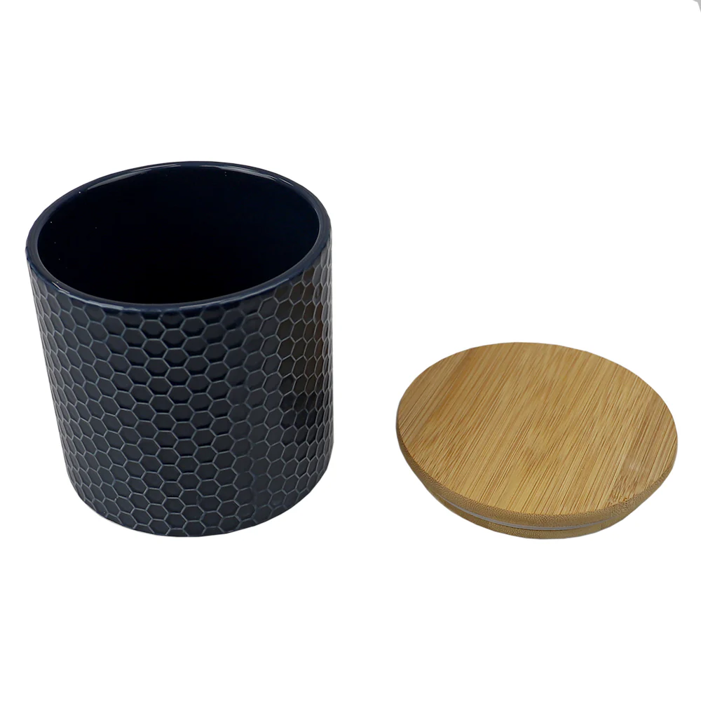 Home Basics Honeycomb Small Ceramic Canister, Navy - Image 2