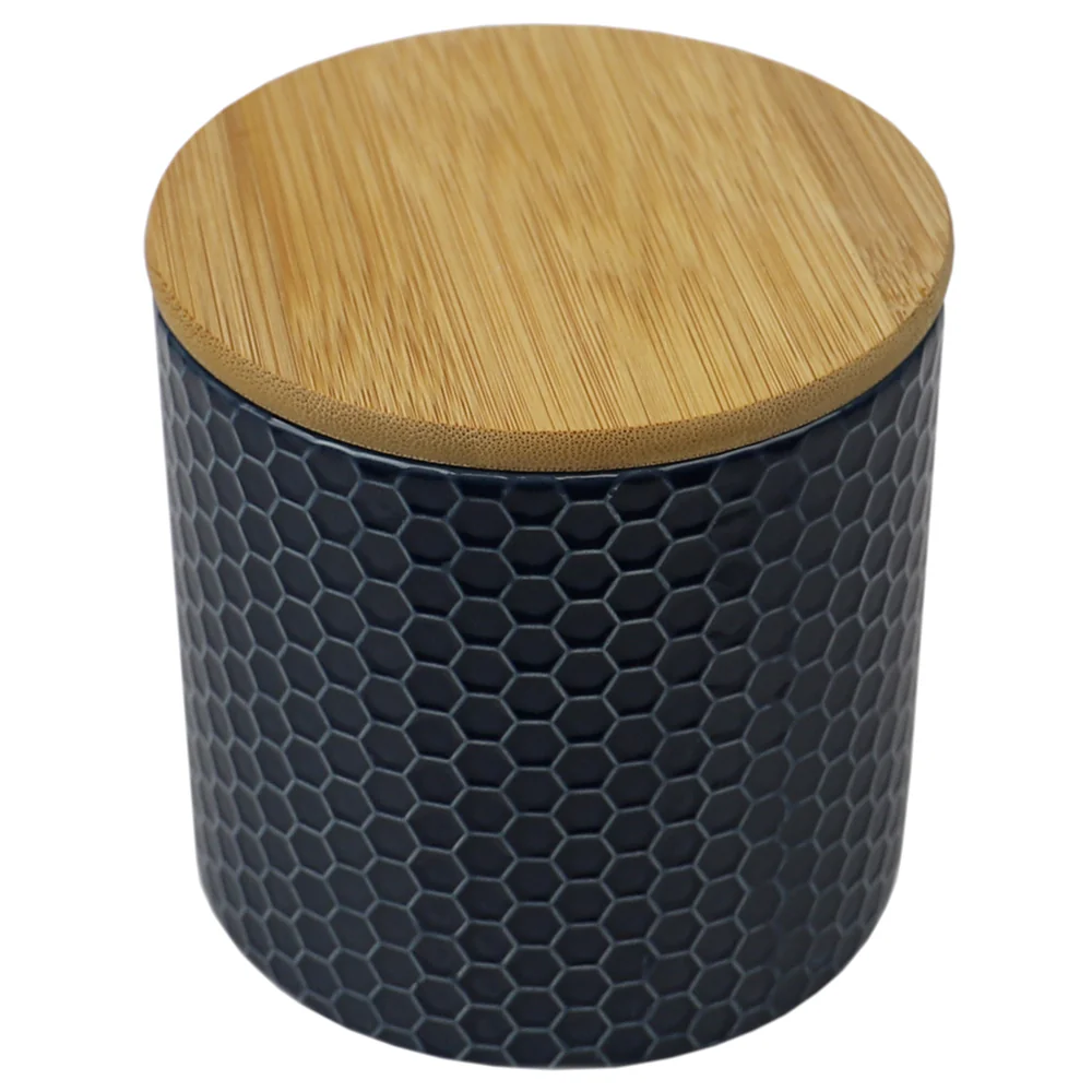 Home Basics Honeycomb Small Ceramic Canister, Navy - Image 3