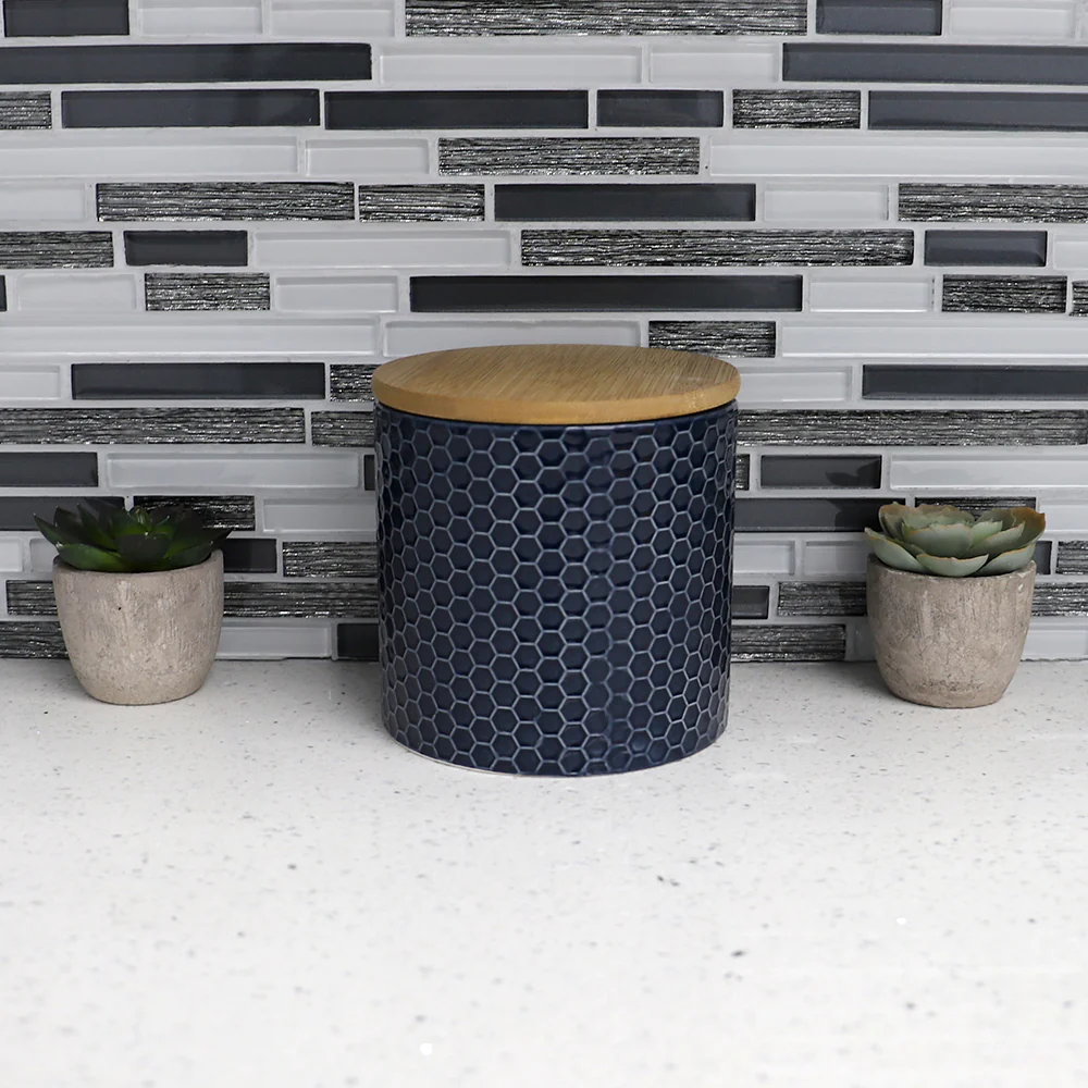 Home Basics Honeycomb Small Ceramic Canister, Navy - Image 4