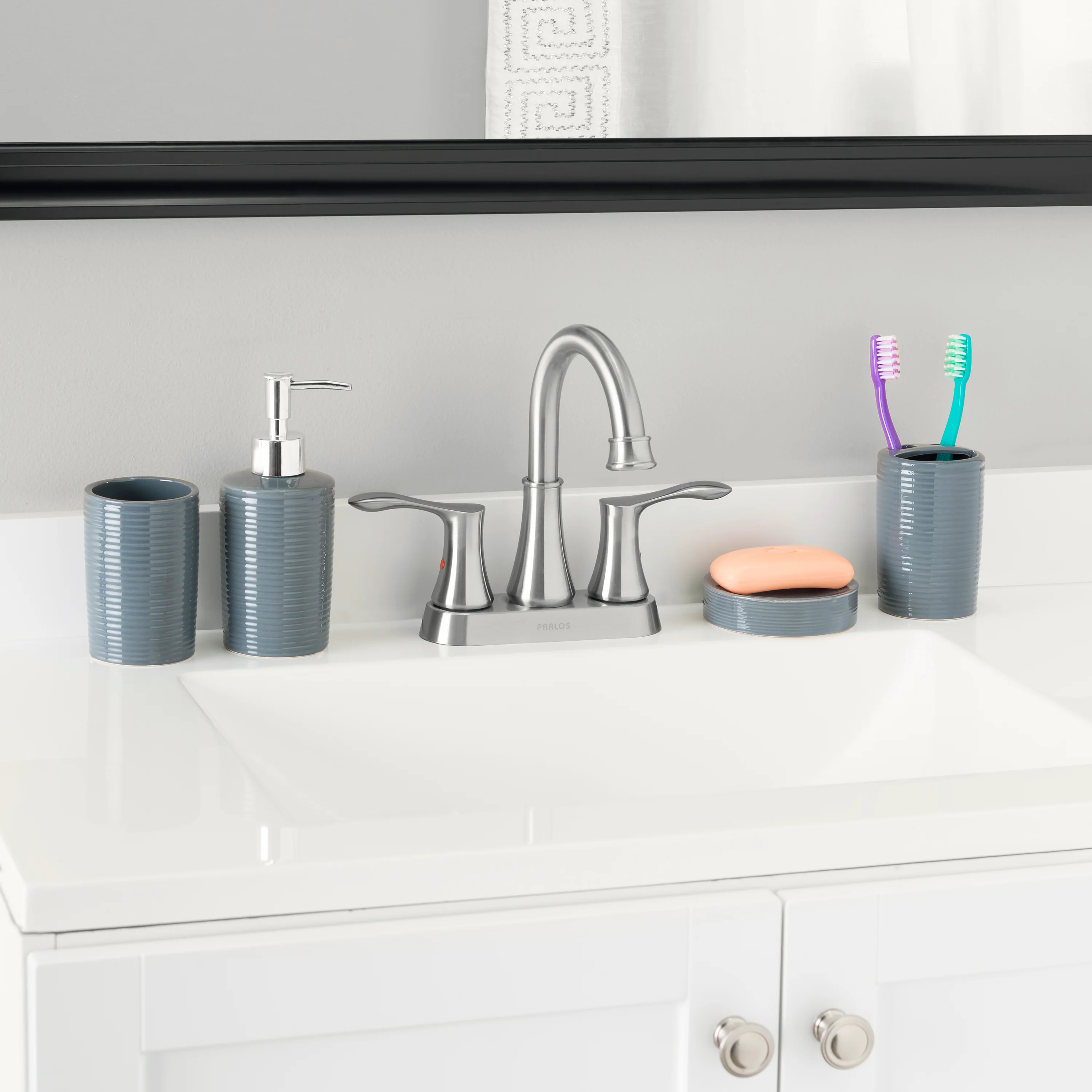 Home Basics Horizon 4 Piece Bath Accessory Set, Grey - Image 5