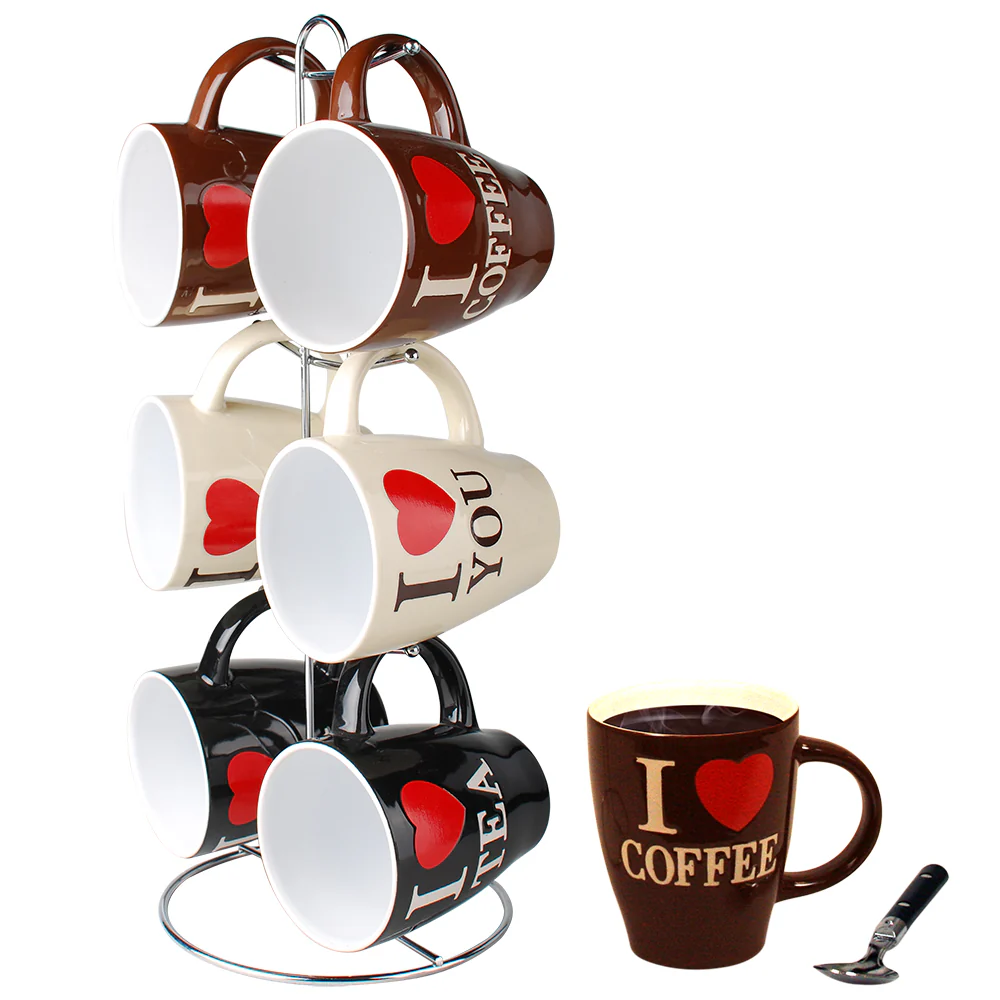 Home Basics I Love Coffee 6 Piece Mug Set with Stand - Image 3