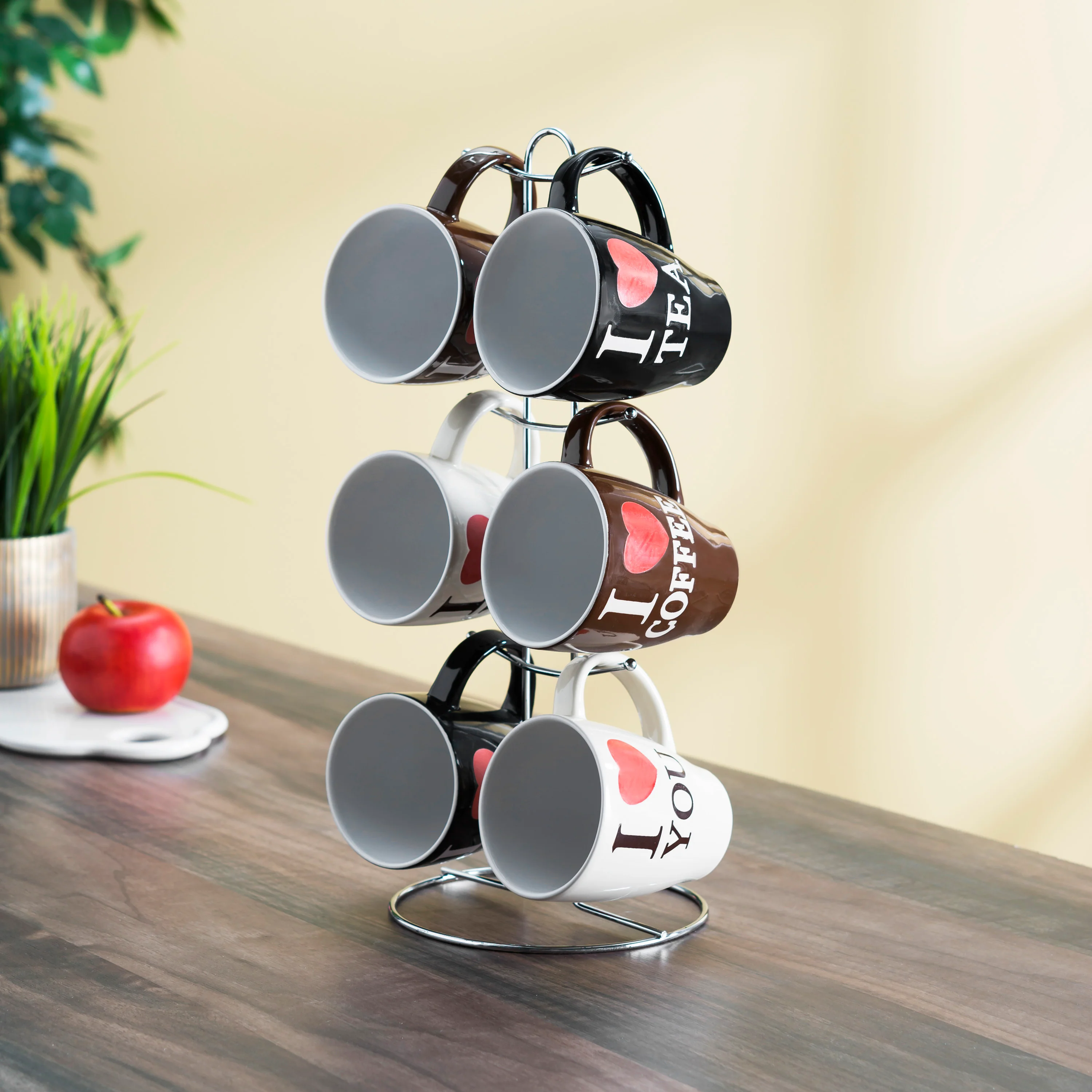 Home Basics I Love Coffee 6 Piece Mug Set with Stand - Image 4