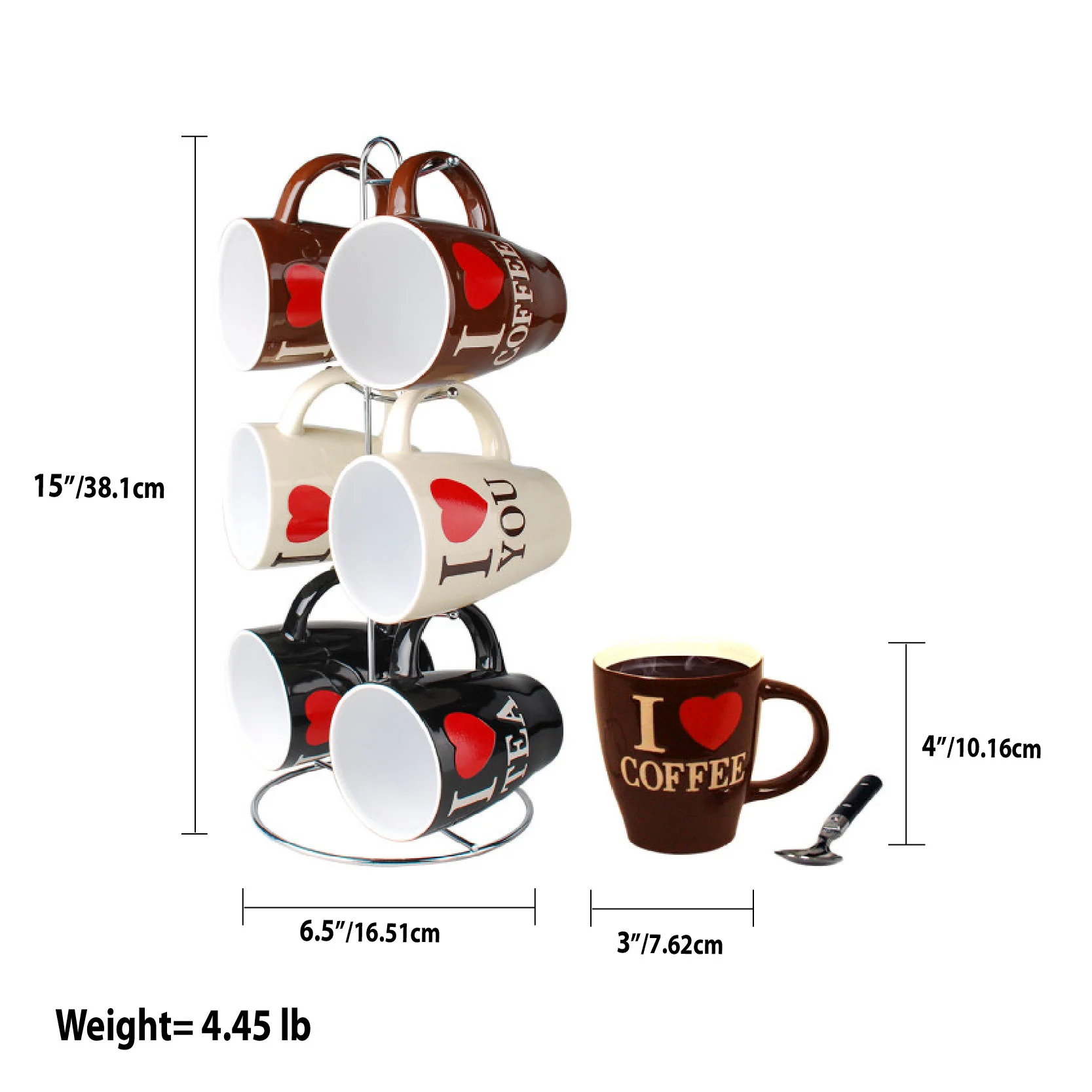 Home Basics I Love Coffee 6 Piece Mug Set with Stand - Image 5